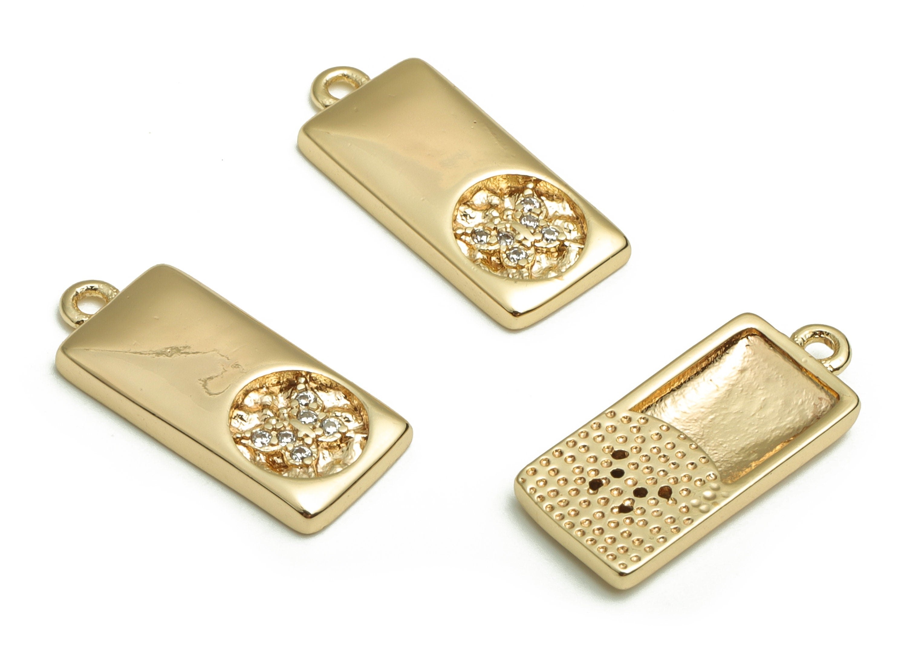 Brass Rectangle Earring Charms With Zircons - Gold Butterfly Pendant - 18K Real Gold Plated Brass - Jewelry Supplies - 18.12x8x2mm- RGP4065 - DOMEDBAZAAR