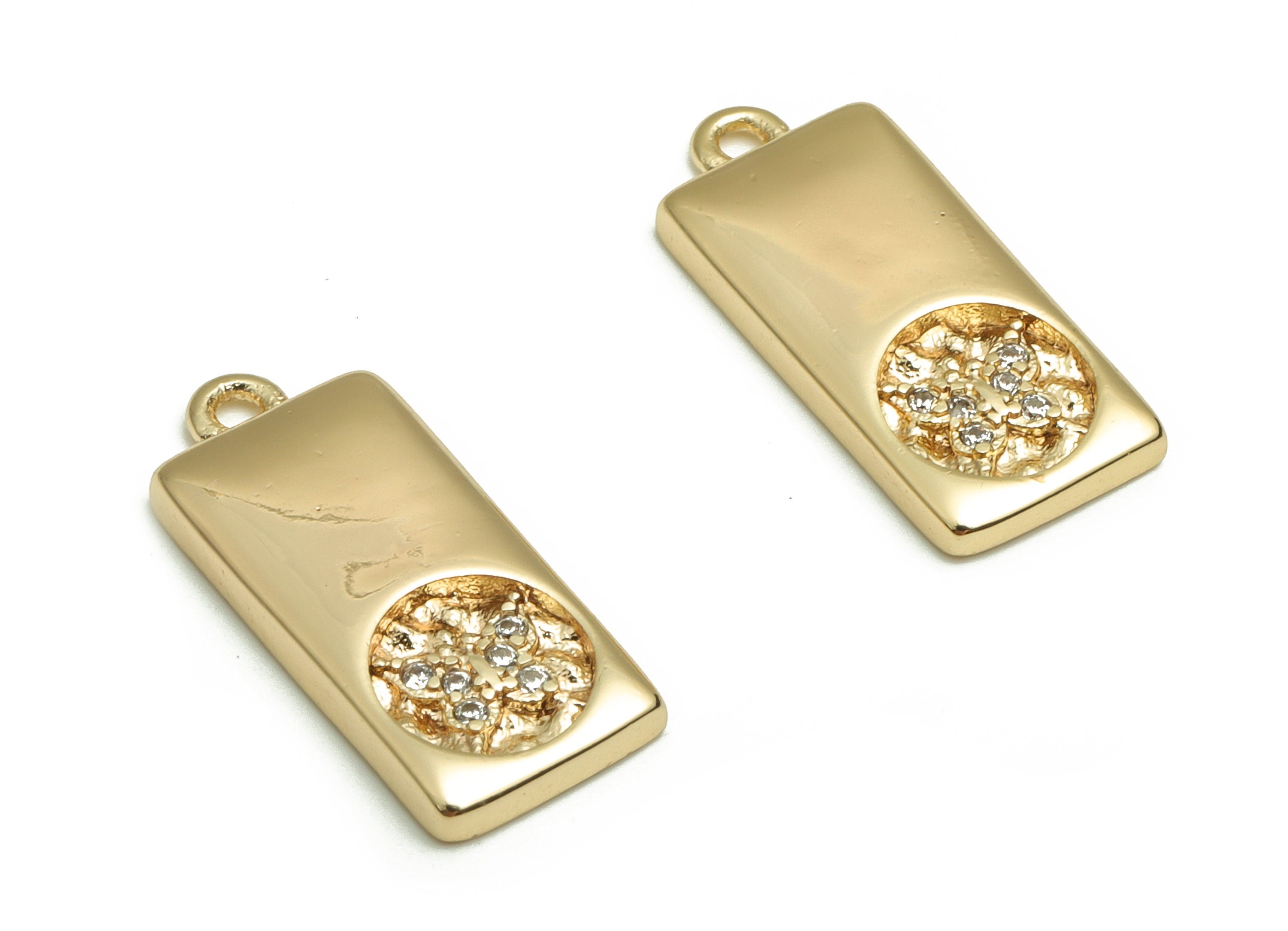 Brass Rectangle Earring Charms With Zircons - Gold Butterfly Pendant - 18K Real Gold Plated Brass - Jewelry Supplies - 18.12x8x2mm- RGP4065 - DOMEDBAZAAR