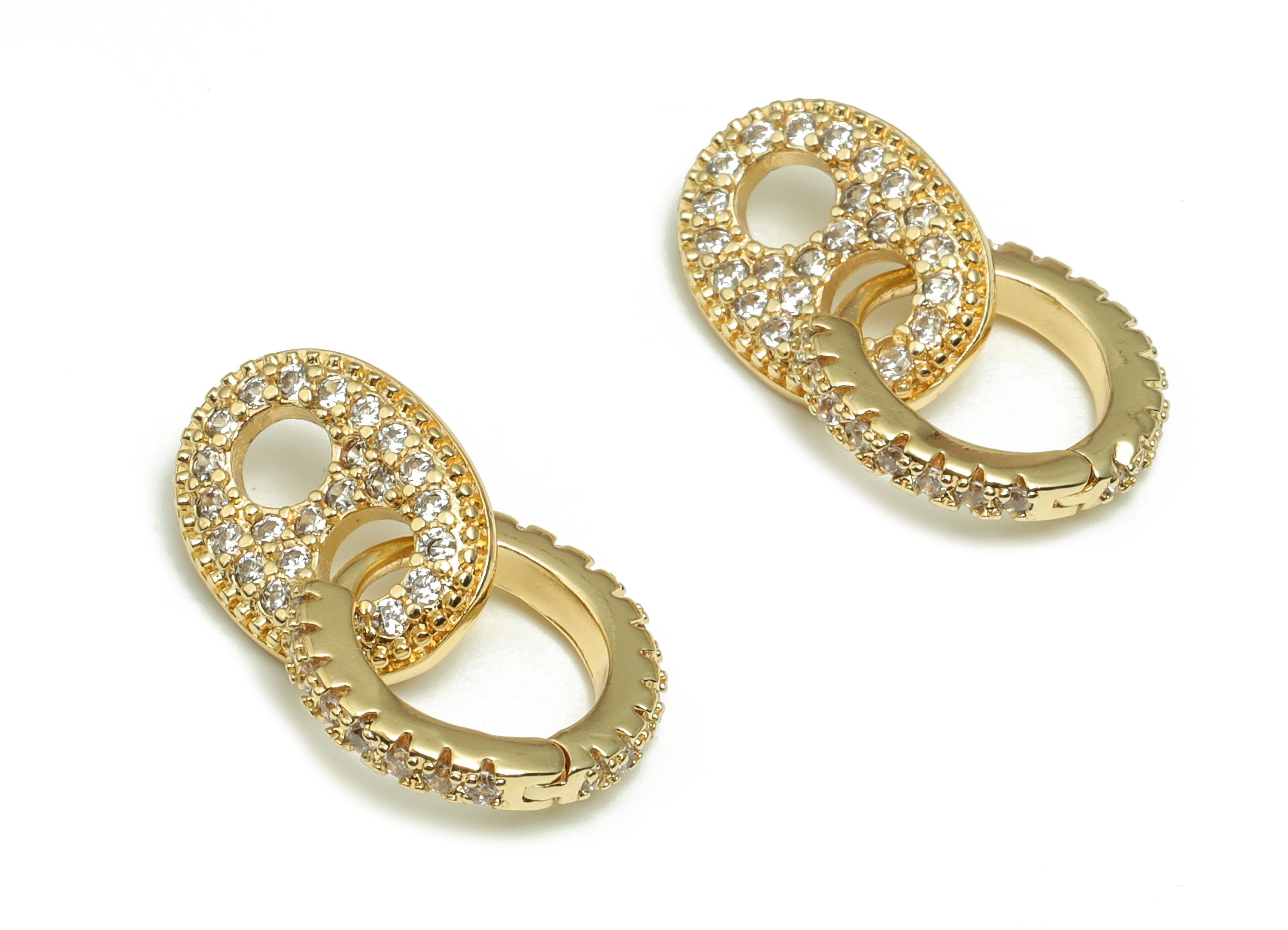 Brass Round Hoop Earring - Double Ring Hoop Earring With Zircon - 18K Real Gold Plated Brass - Jewelry Supplies -21.32x14.07x2.31mm- RGP4075 - DOMEDBAZAAR