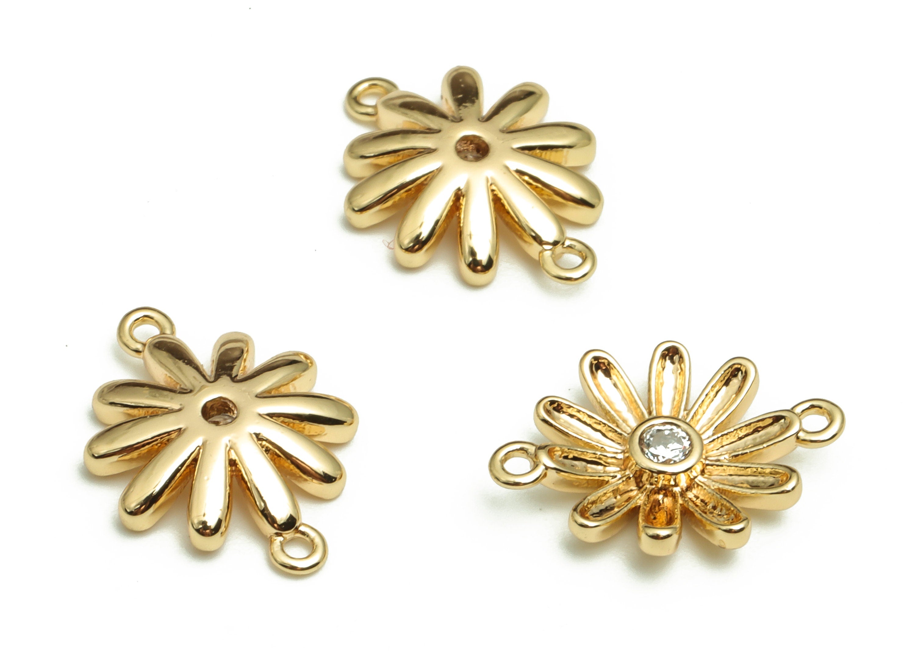 Brass Flower Earring Connector With Zircon - Gold Flower Charms - 18K Real Gold Plated Brass - Jewelry Supplies - 13.25x9.73x2.2mm - RGP4108 - DOMEDBAZAAR