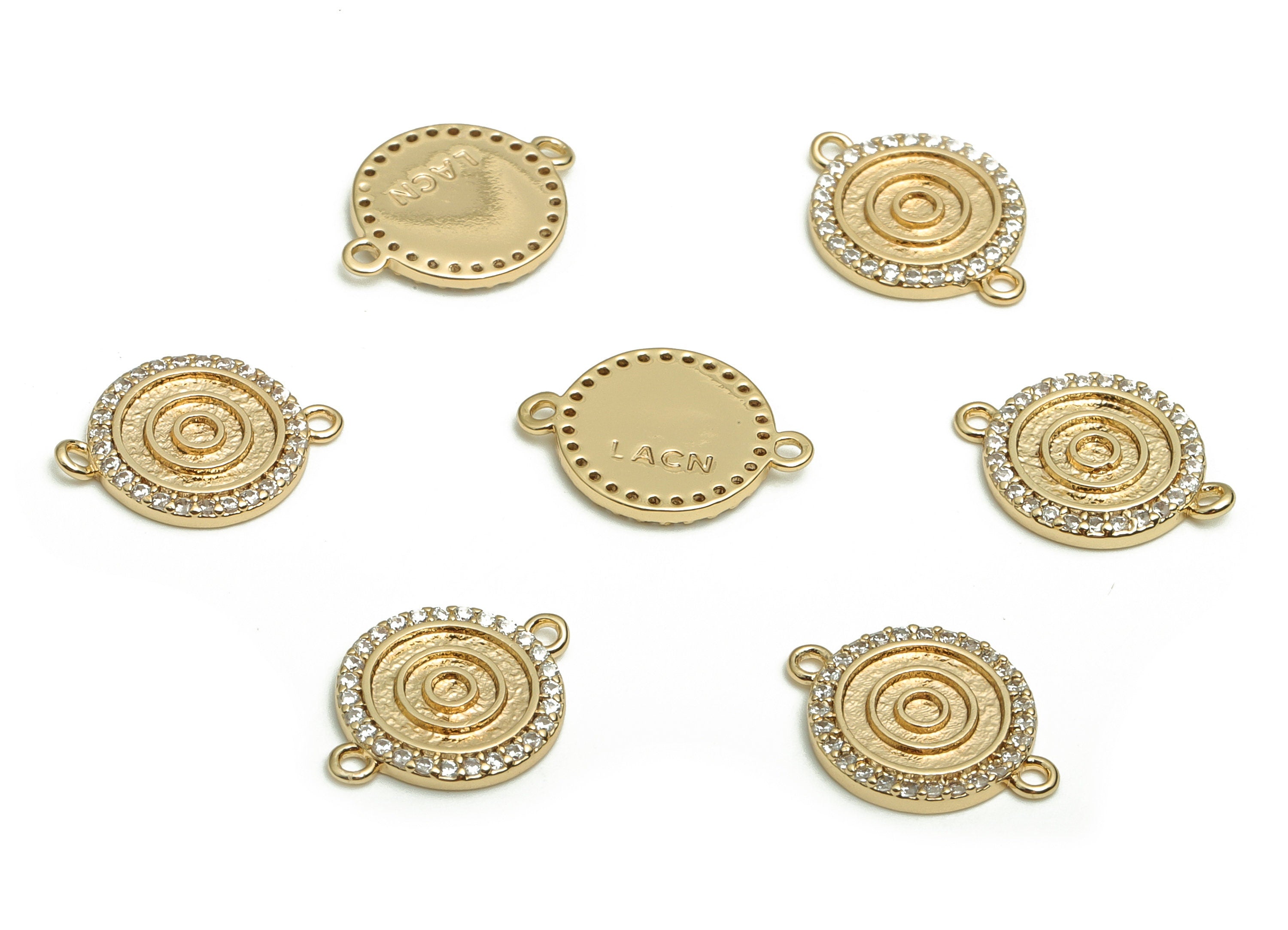 Brass Round Earring Connector With Zircons - Gold Circle Charms - 18K Real Gold Plated Brass - Jewelry Supplies - 13.6x10.2x1.4mm - RGP4086 - DOMEDBAZAAR