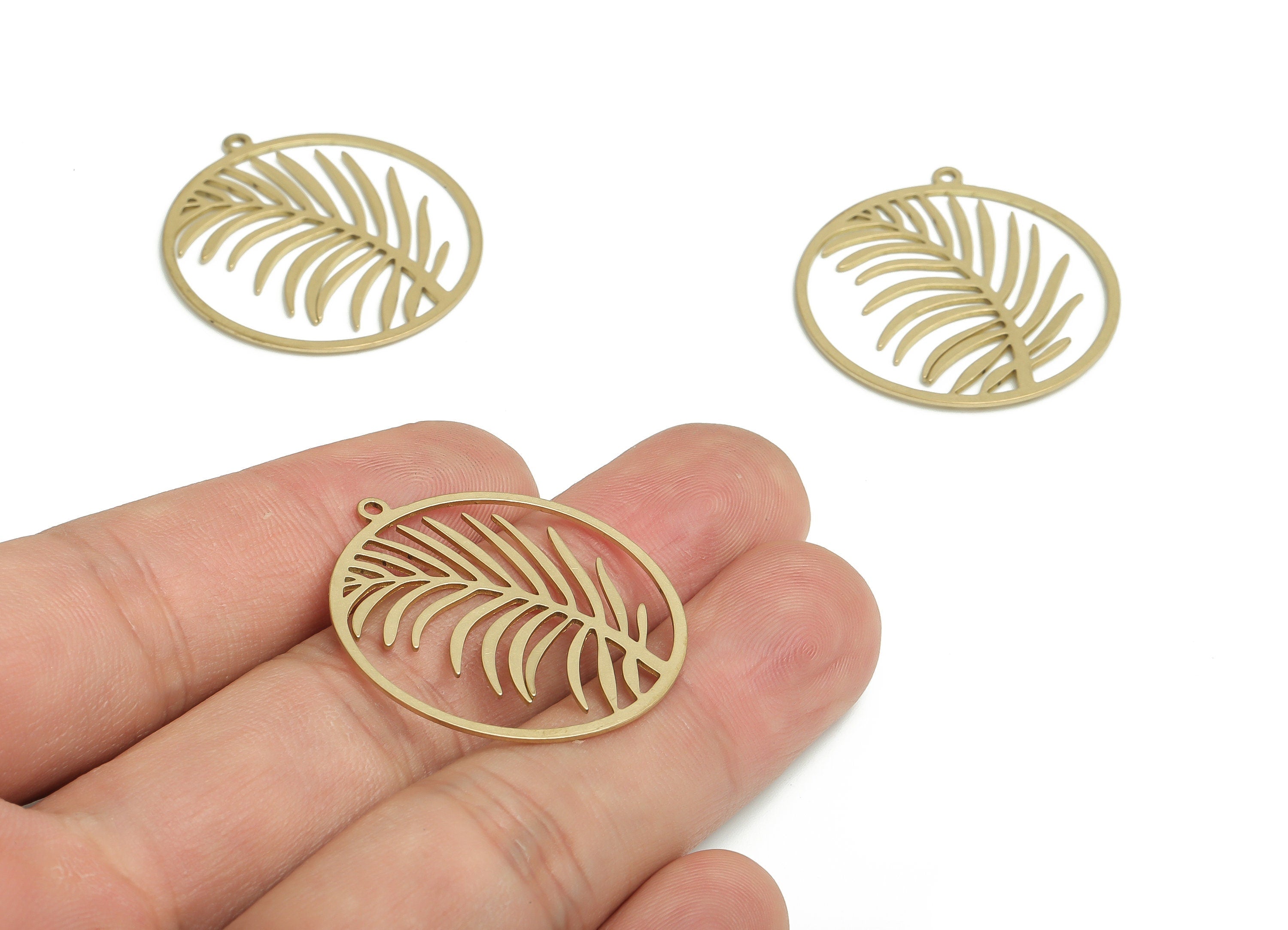Brass Round Earring Charms - Raw Brass Branch Pendant - DIY Jewelry Making Supplies - 32.13x31.01x0.59mm - PP4746 - DOMEDBAZAAR