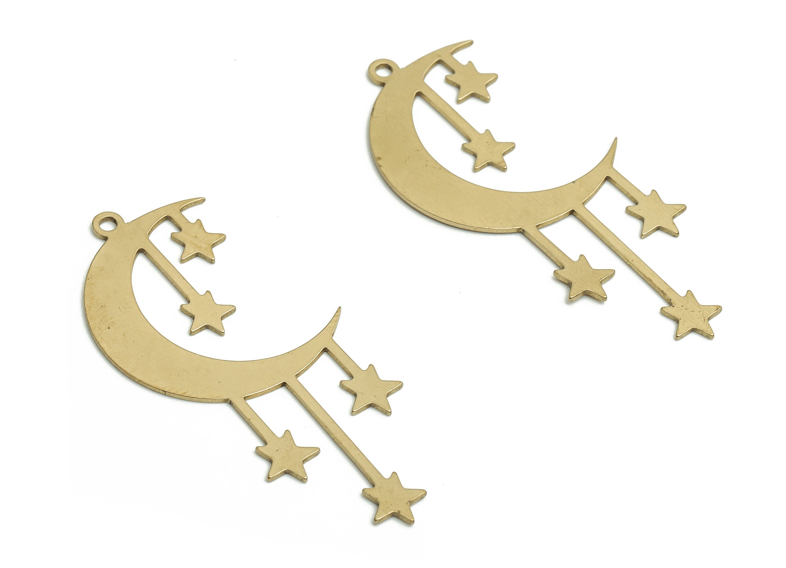 Brass Crescent Earring Charms - Raw Brass Moon Star Pendant - Jewelry Making Supplies - 41.83x18.15x0.64mm - PP4741 - DOMEDBAZAAR