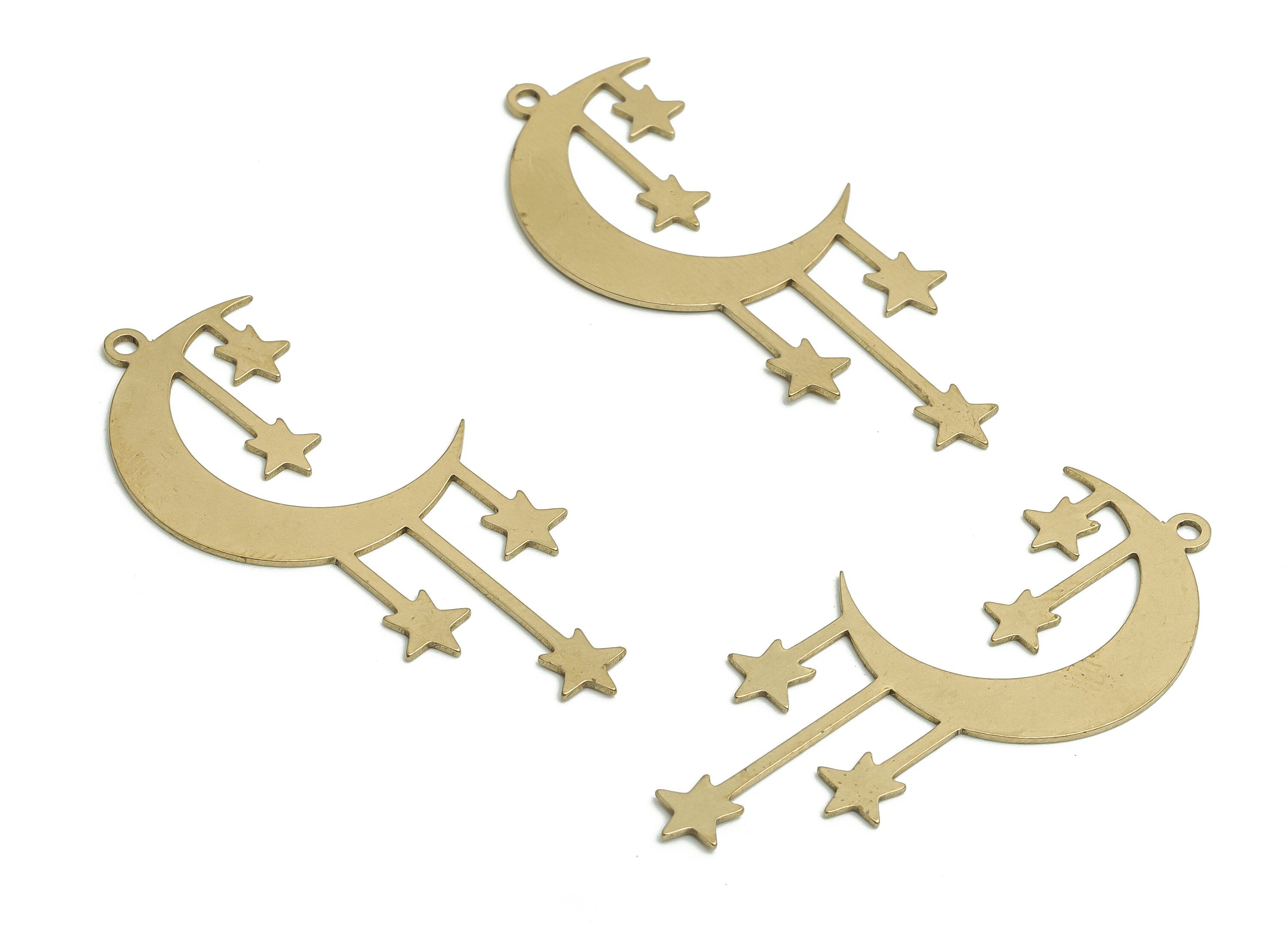 Brass Crescent Earring Charms - Raw Brass Moon Star Pendant - Jewelry Making Supplies - 41.83x18.15x0.64mm - PP4741 - DOMEDBAZAAR