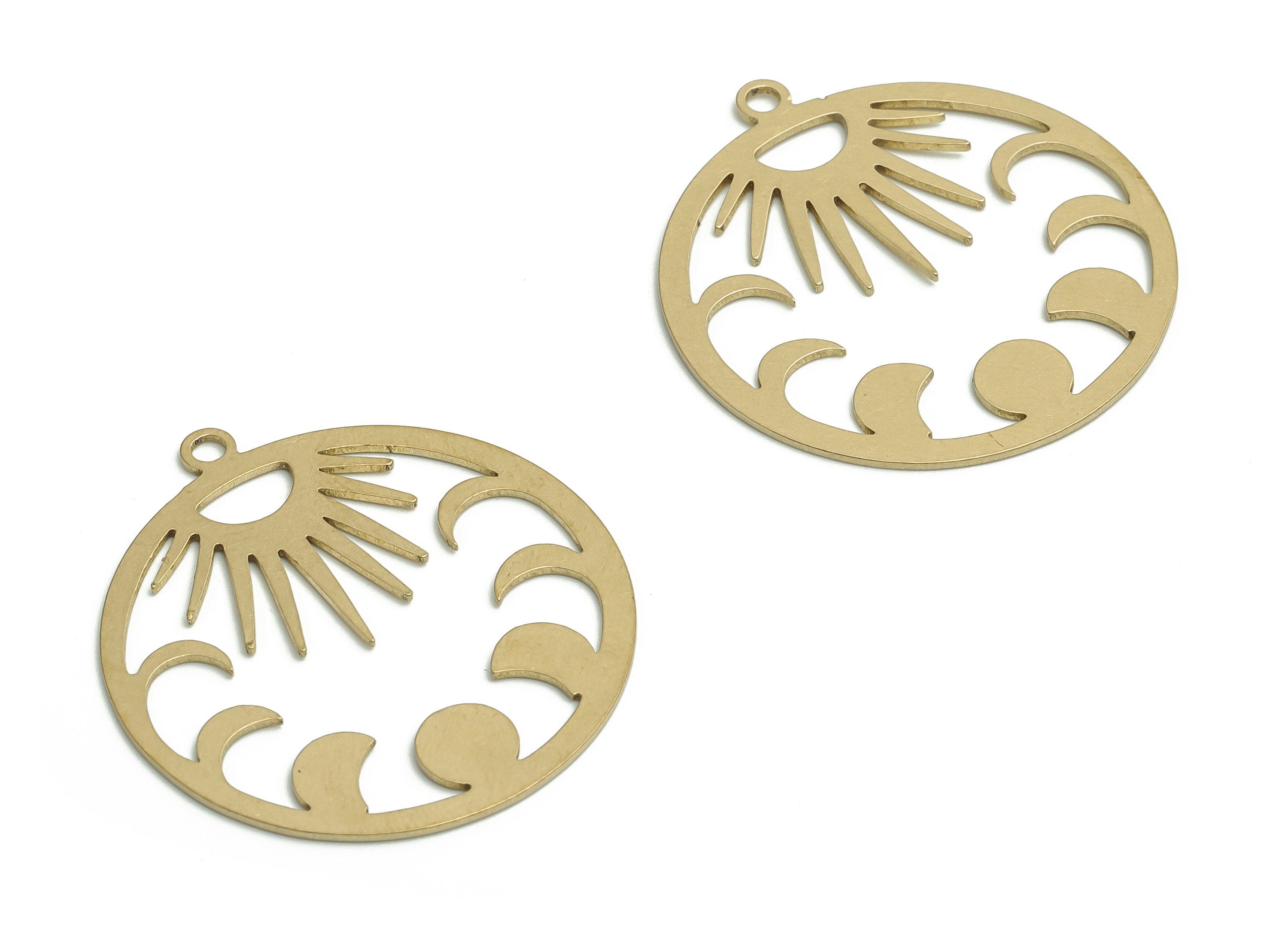 Brass Round Earring Charms - Raw Brass Moon Sun Pendant – Moon Phases - Jewelry Making Supplies - 29.9x27.19x0.64mm - PP4775 - DOMEDBAZAAR