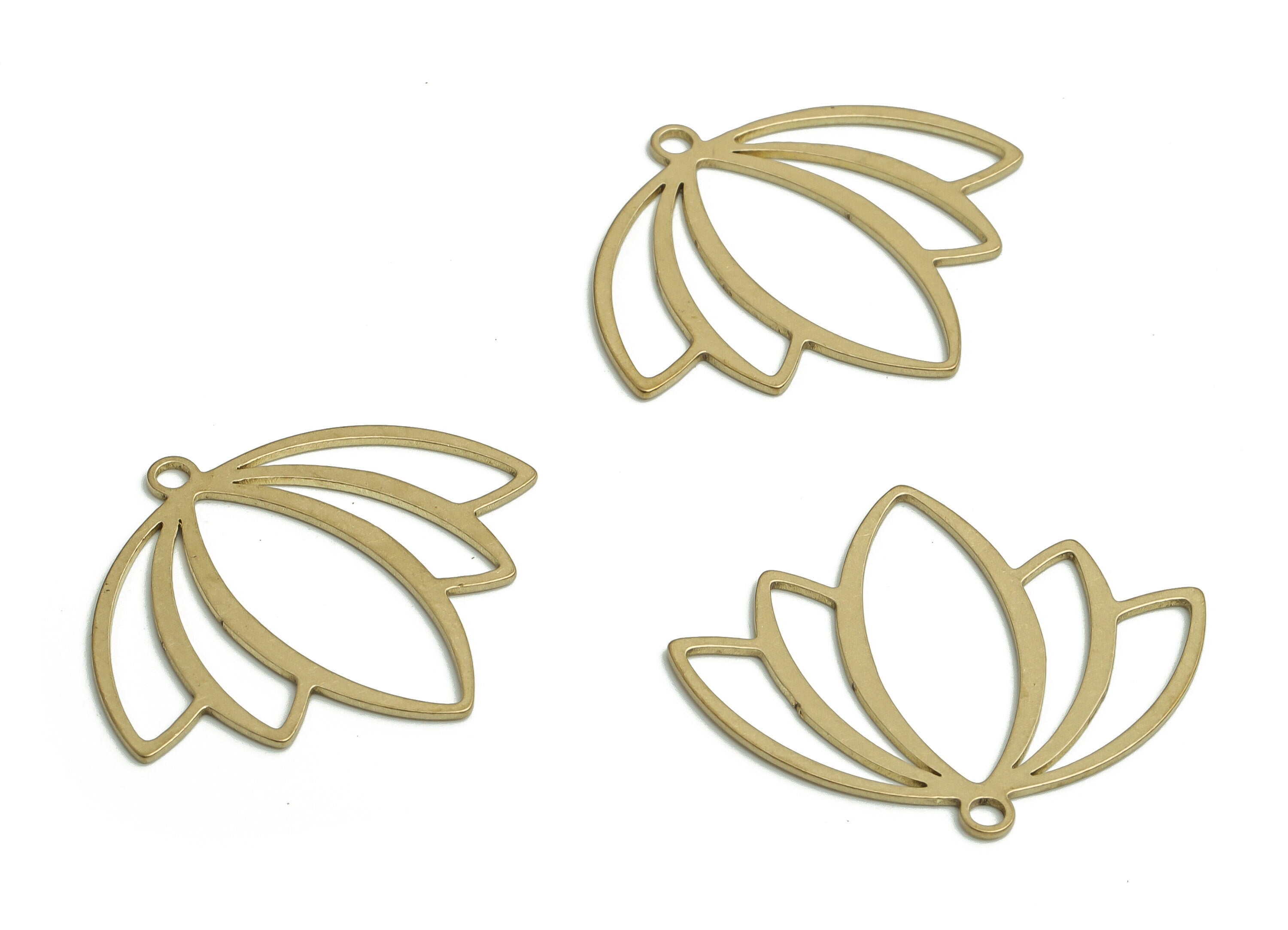 Brass Lotus Earring Charms - Raw Brass Flower Pendant - DIY Jewelry Making Supplies - 26.86x22.63x0.6mm - PP4774 - DOMEDBAZAAR