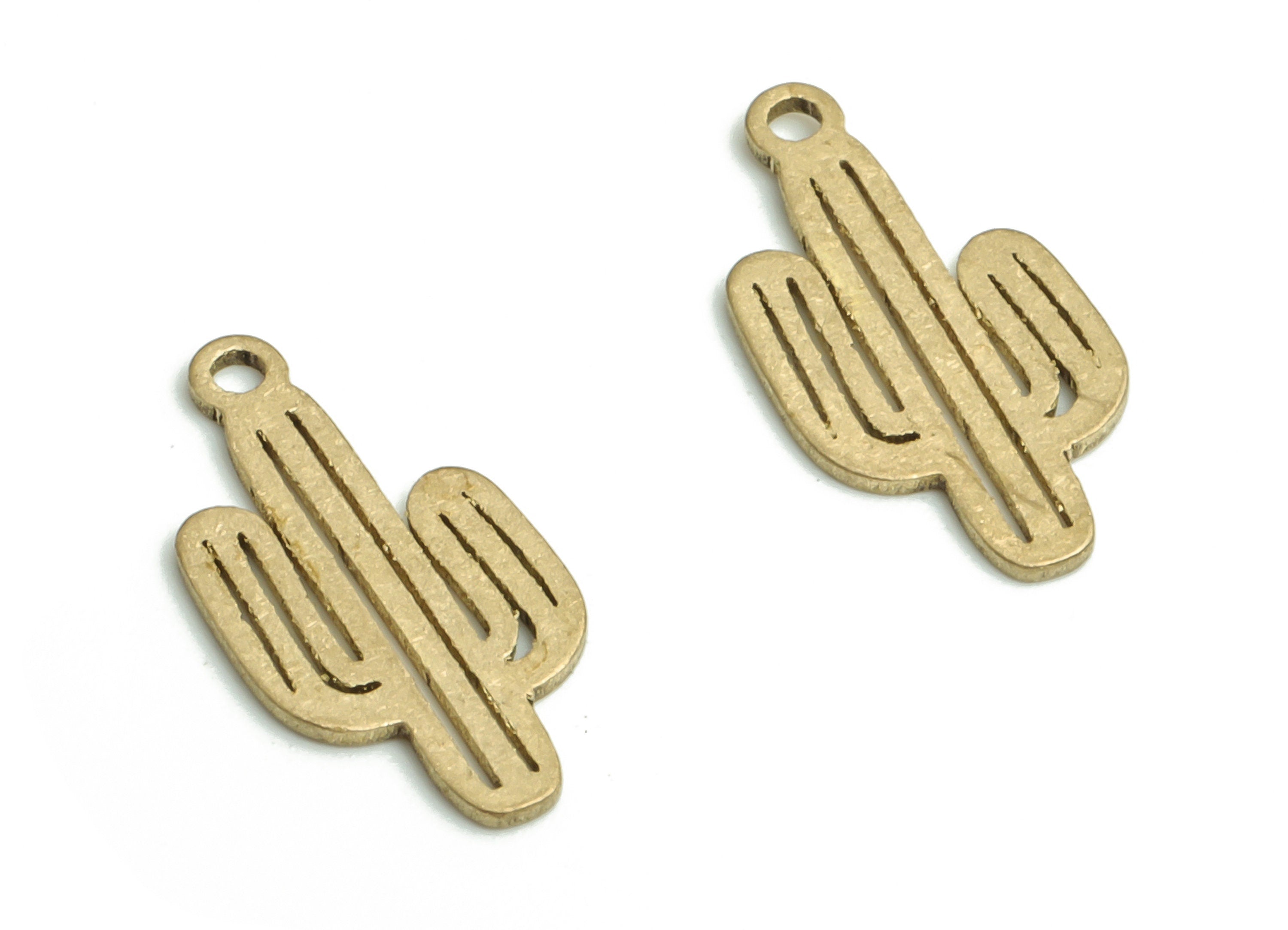Brass Cactus Earring Charms - Raw Brass Cactus Pendant - Jewelry Making Supplies - 13.47x6.76x0.58mm- PP4793 - DOMEDBAZAAR