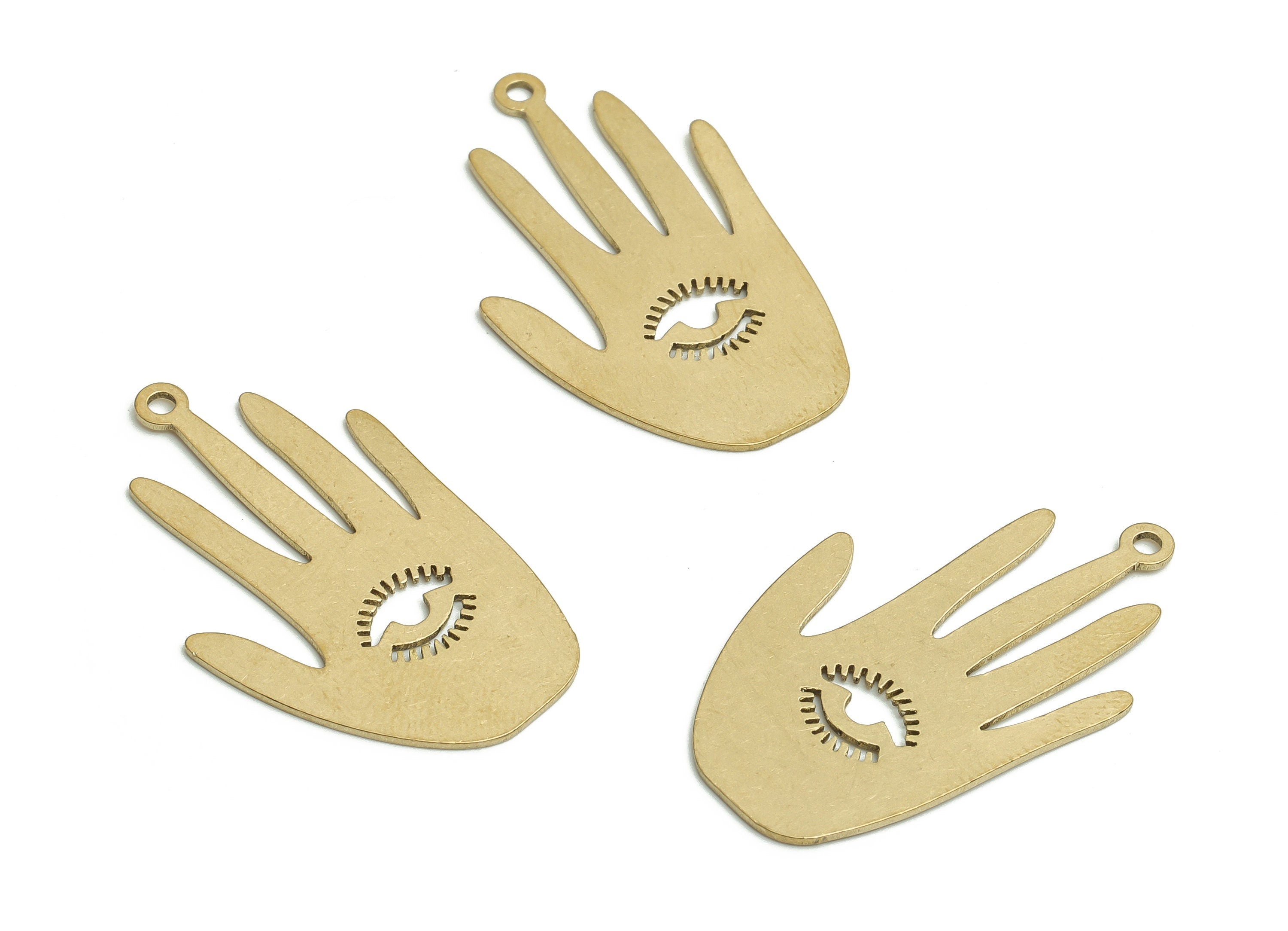 Brass Hand Earring Charms - Raw Brass Eye Pendant - DIY Jewelry Making Supplies - 29.93x17.66x0.65mm- PP4773 - DOMEDBAZAAR