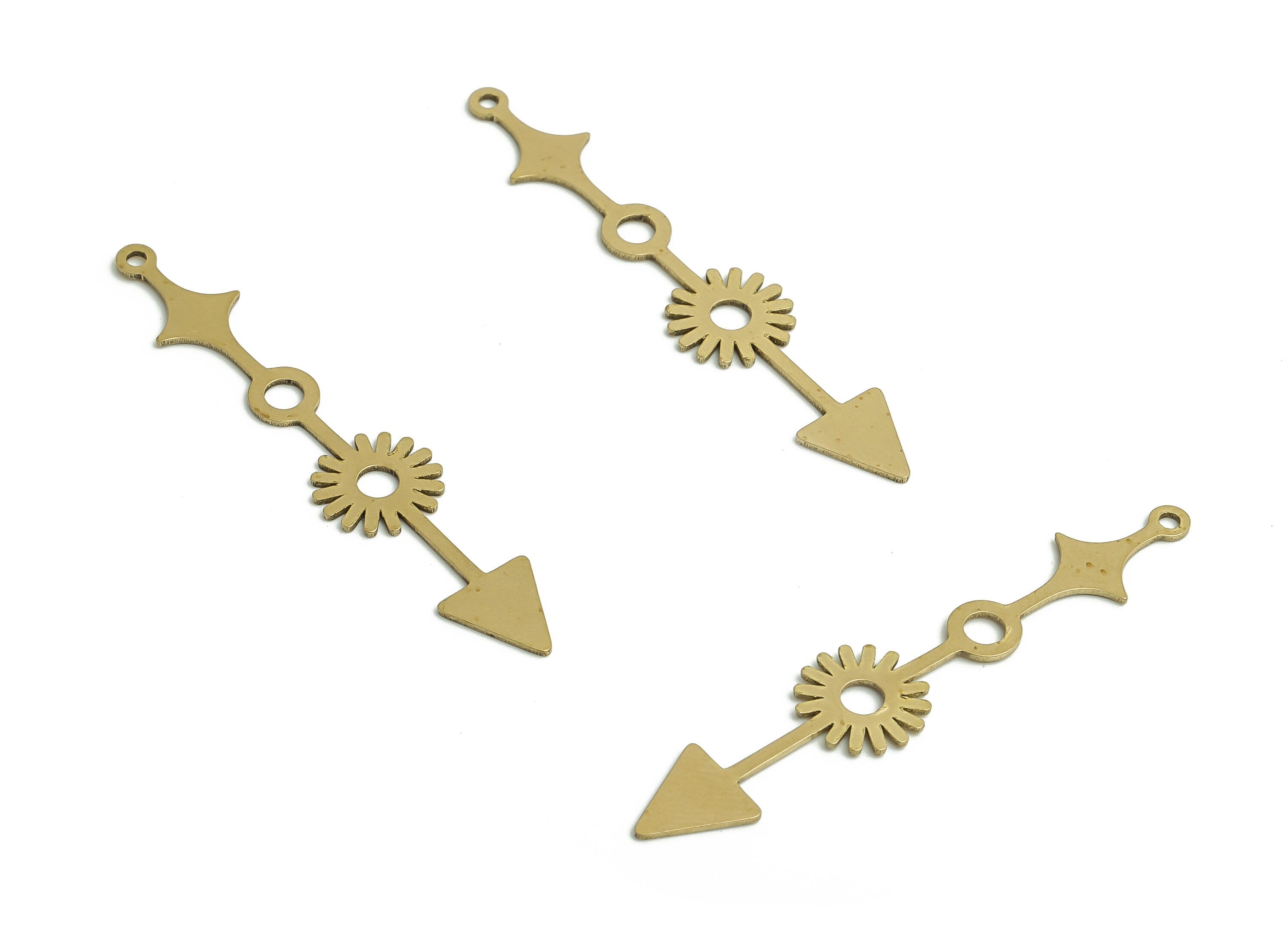 Brass Strip Sun Earring Charms - Raw Brass Arrow Pattern Pendant - Jewelry Making Supplies - 42.76x8.37x0.7mm- PP4786 - DOMEDBAZAAR