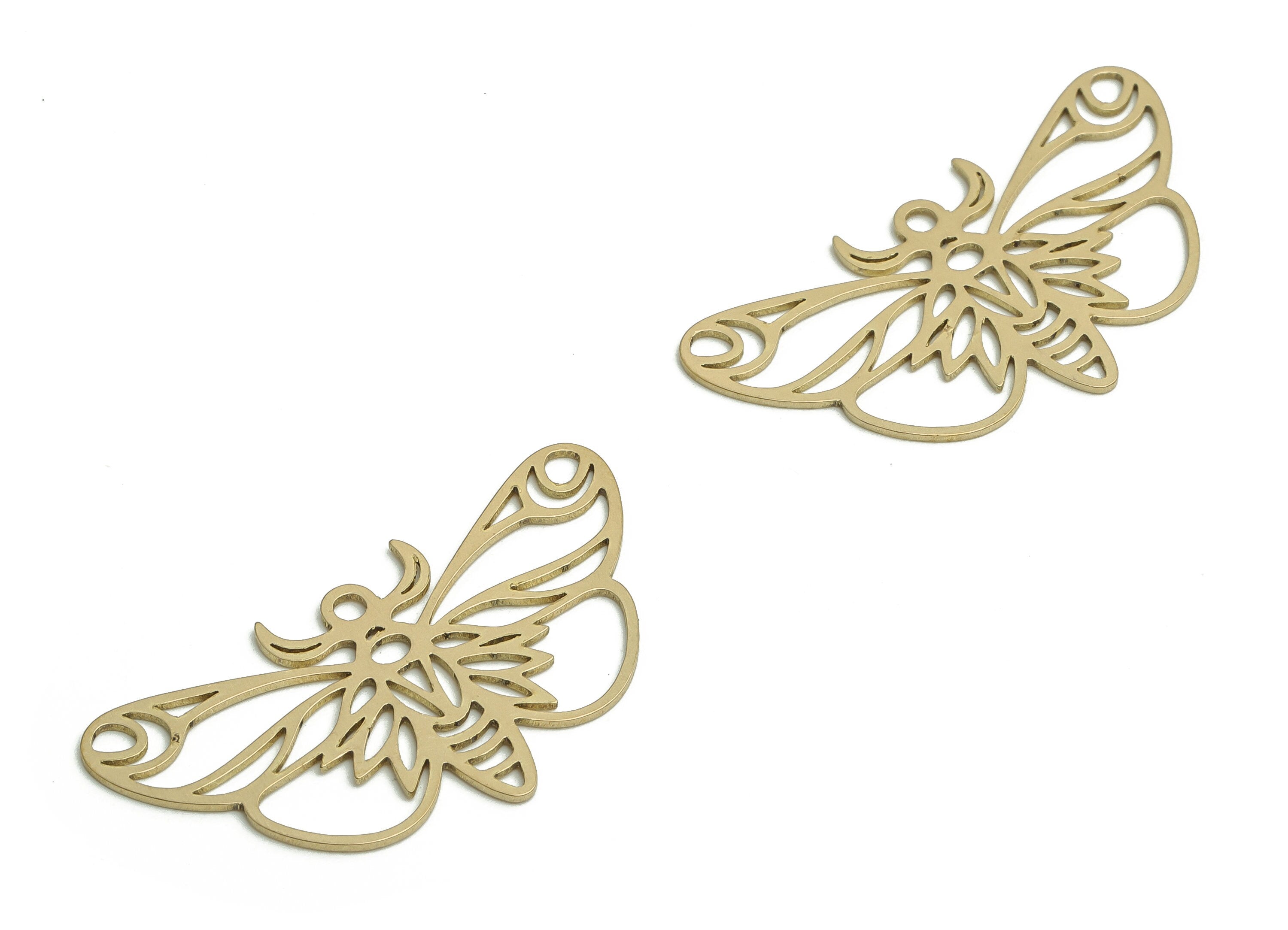 Brass Moth Earring Charms - Raw Brass Butterfly Pendant - DIY Jewelry Making Supplies - 33.19x17.89x0.64mm - PP4779 - DOMEDBAZAAR