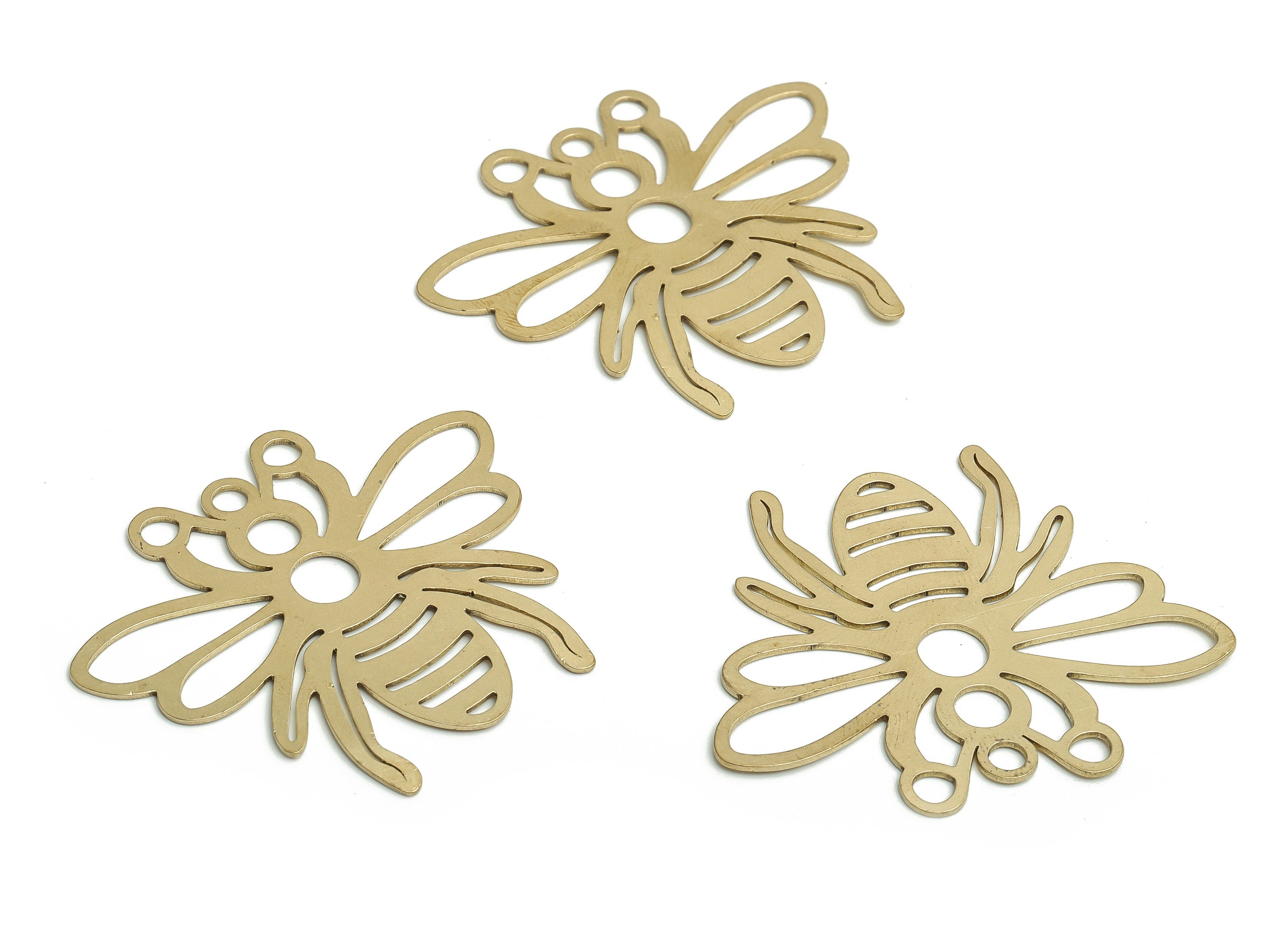 Brass Bee Earring Charms - Raw Brass Bee Pendant - DIY Jewelry Making Supplies - 47.47x40.15x0.66mm - PP4622 - DOMEDBAZAAR