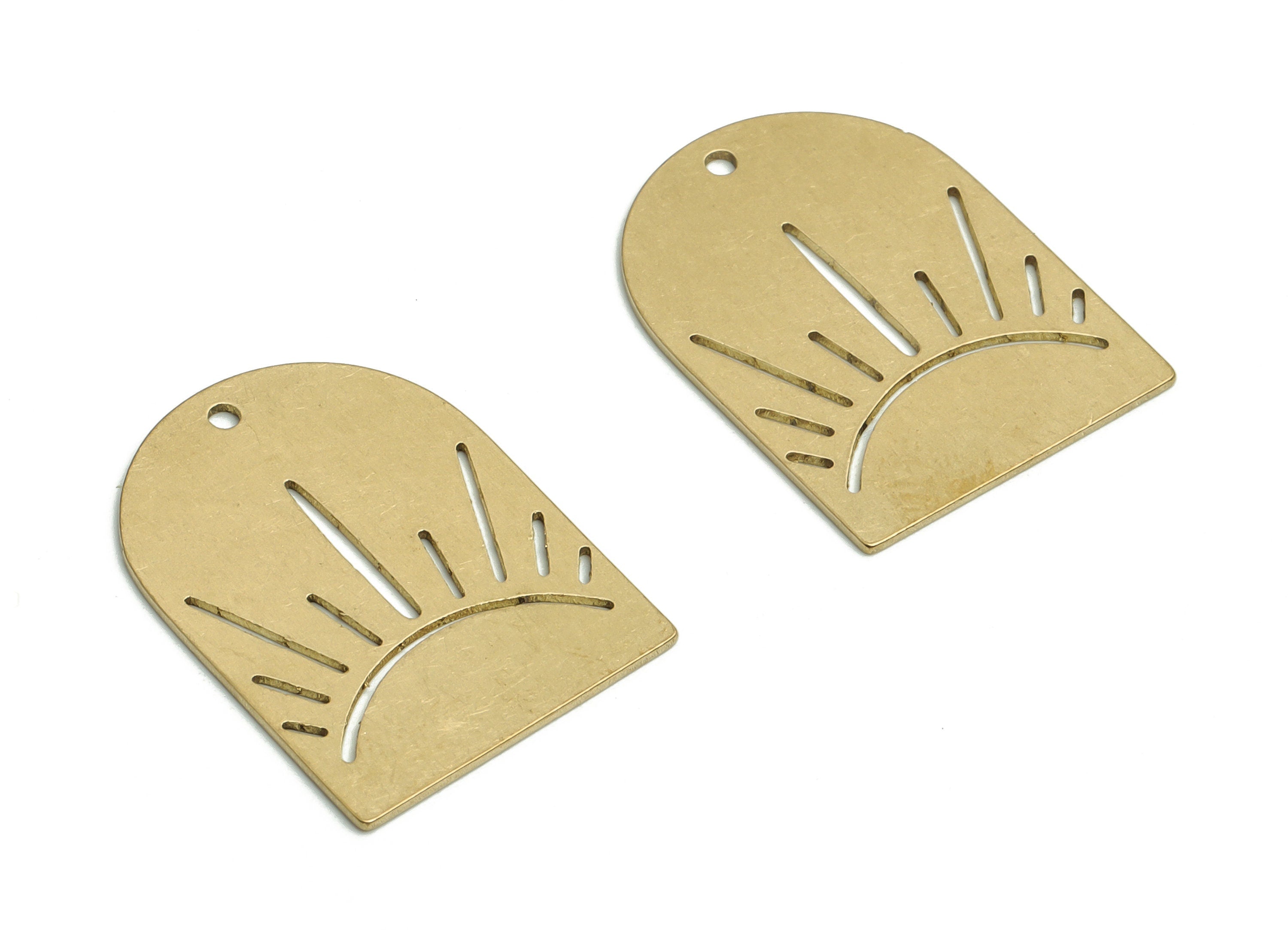 Raw Brass Domed Earring Charms - Brass Semicircle Rising Sun Pendant - Jewelry Making Supplies - 21.75x16.19x0.57mm - PP4177 - DOMEDBAZAAR