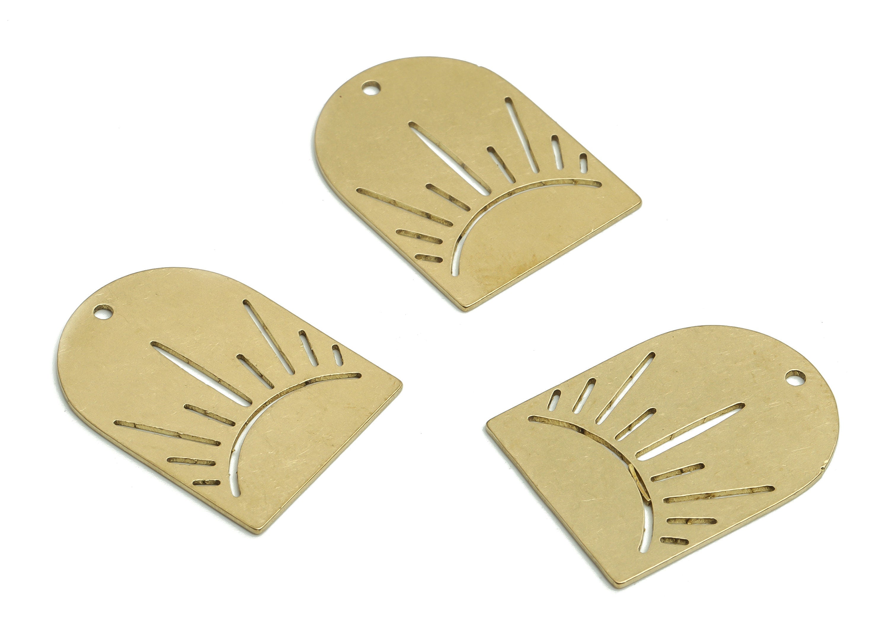 Raw Brass Domed Earring Charms - Brass Semicircle Rising Sun Pendant - Jewelry Making Supplies - 21.75x16.19x0.57mm - PP4177 - DOMEDBAZAAR