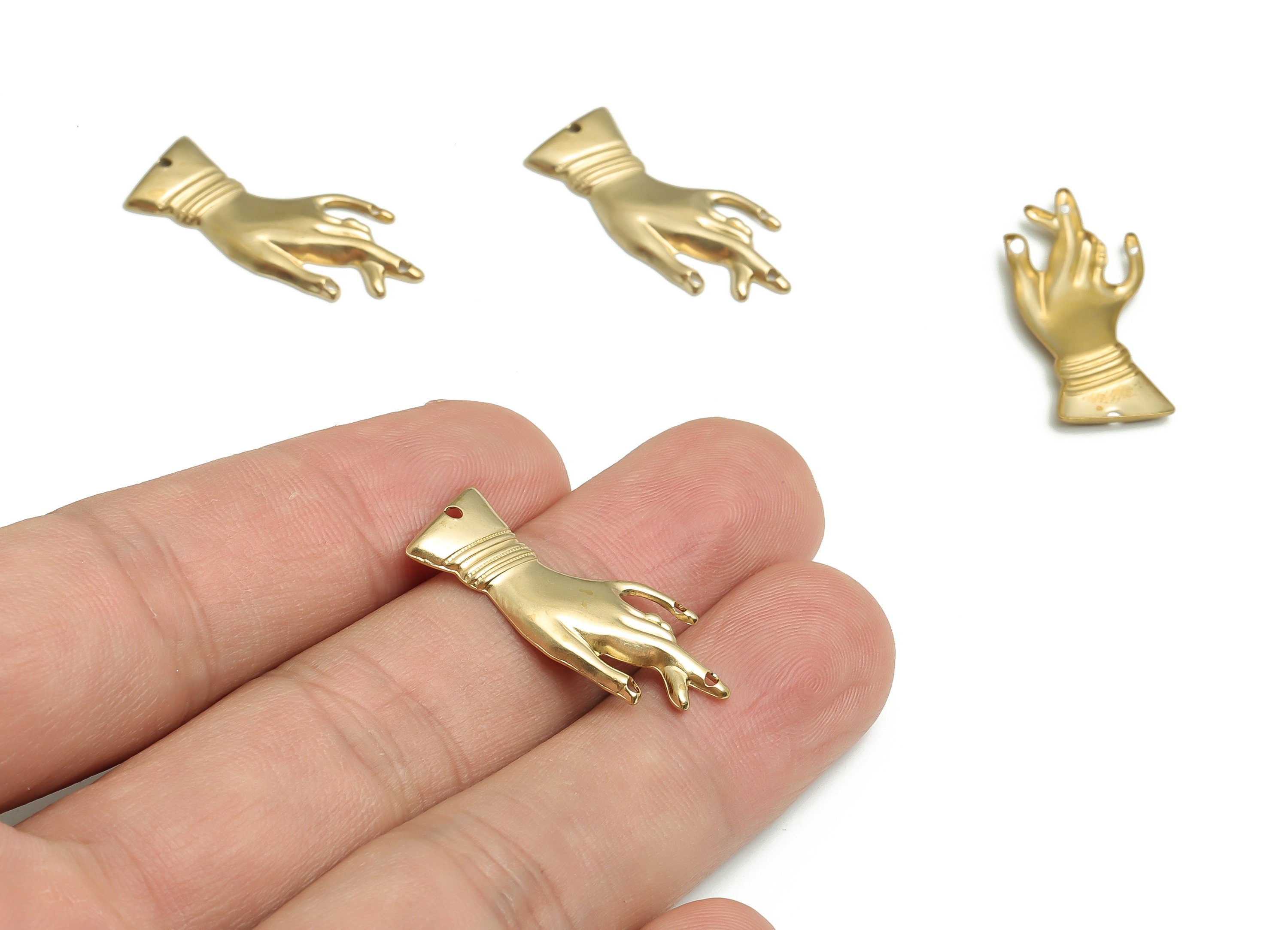 Brass Hand Earring Connectors - Raw Brass Hand Charms and Pendant - DIY Jewelry Making Supplies - 28.09x12.22x1.59mm - PP4817 - DOMEDBAZAAR