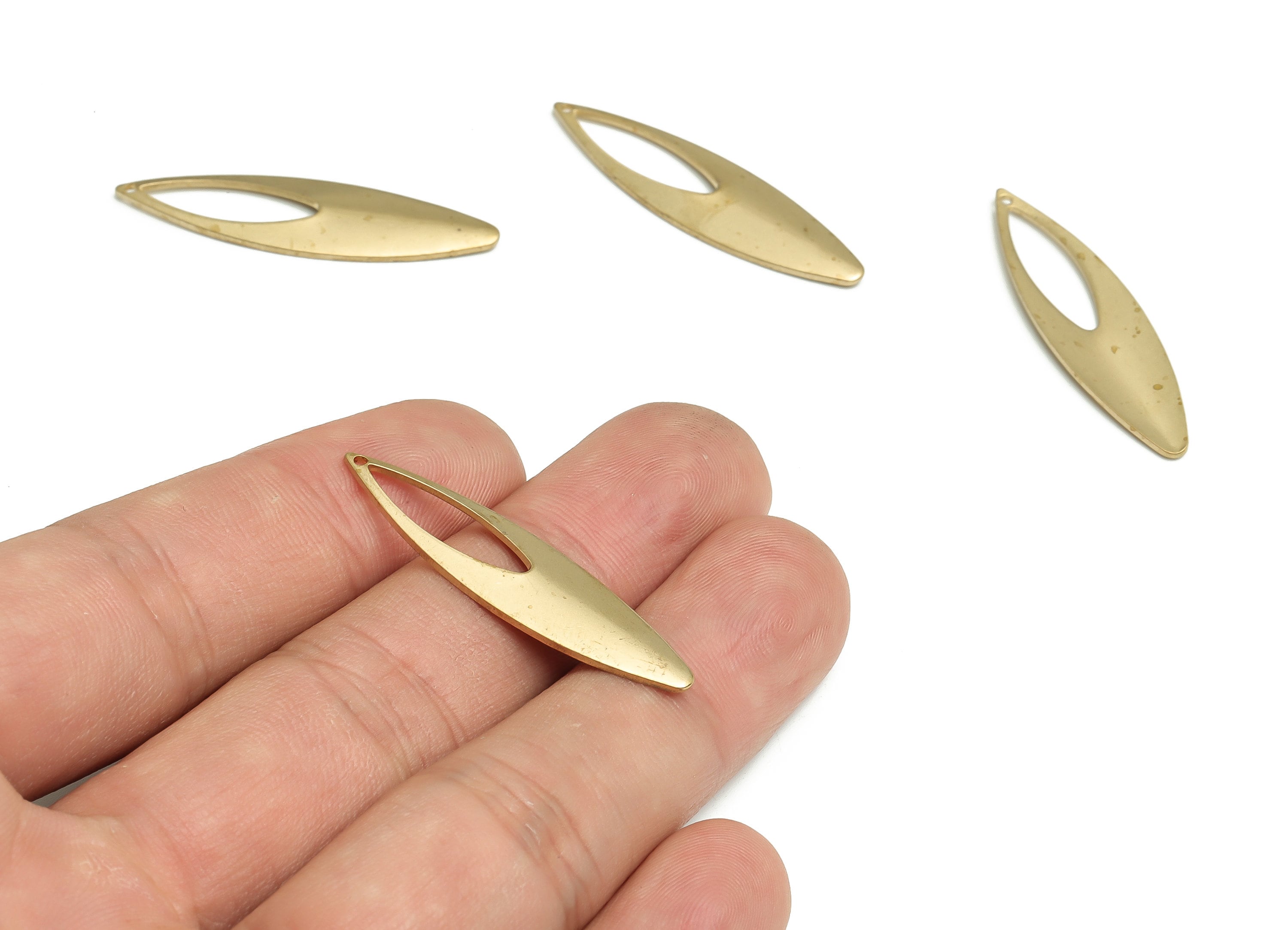 Raw Brass Marquise Charm - Geometric Pendant – Brass Link Connector - Jewelry Making Supplies - 37.49x 10.1x1.79mm - PP4744 - DOMEDBAZAAR