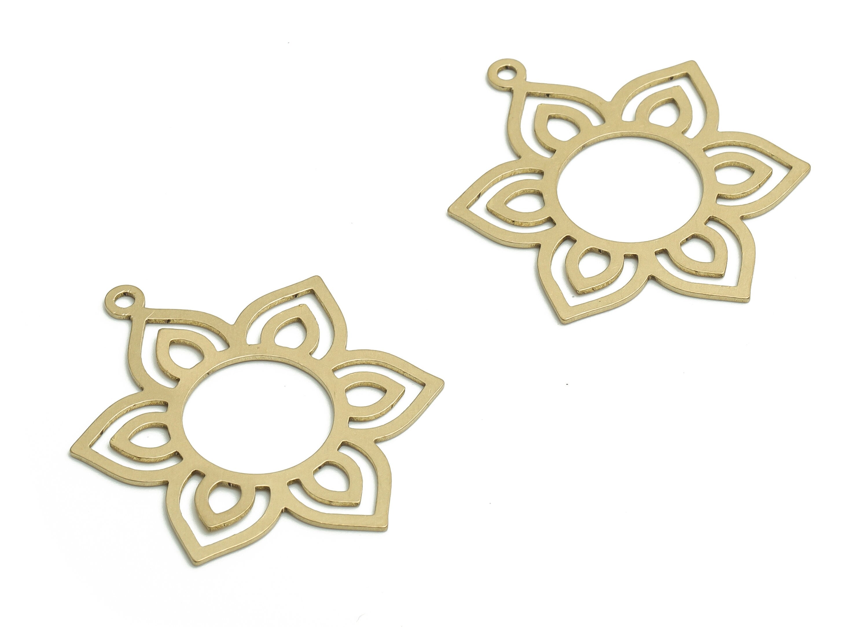 Brass Flower Earring Charms - Raw Brass Flower Pendant - Jewelry Making Supplies - 31.95x25.29x0.64mm- PP4759 - DOMEDBAZAAR