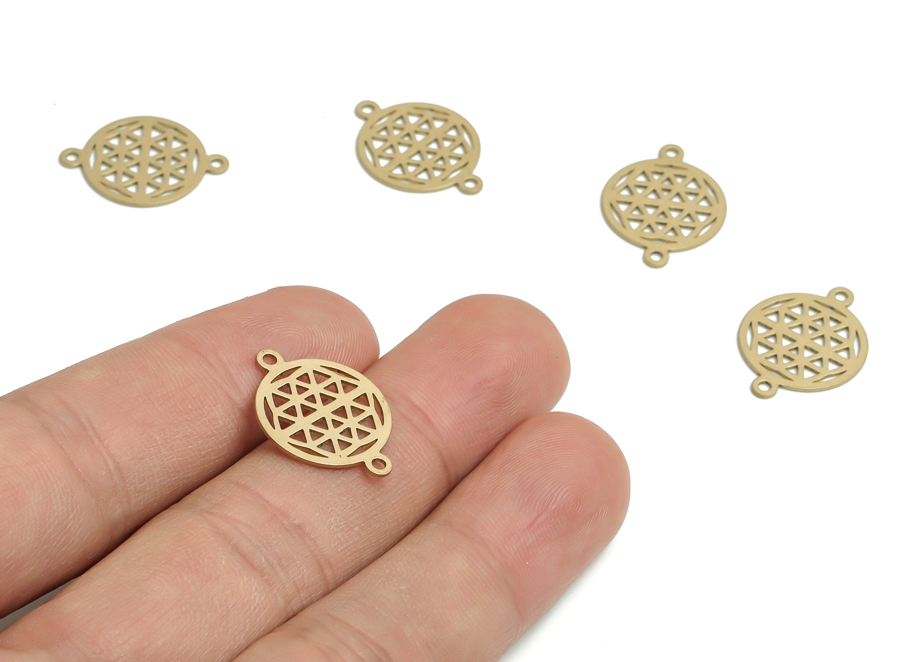 Brass Round Earring Connector - Raw Brass Circle Pendant - Brass Pattern Charms – Jewelry Making Supplies - 20.33x14.97x0.55mm- PP4763 - DOMEDBAZAAR
