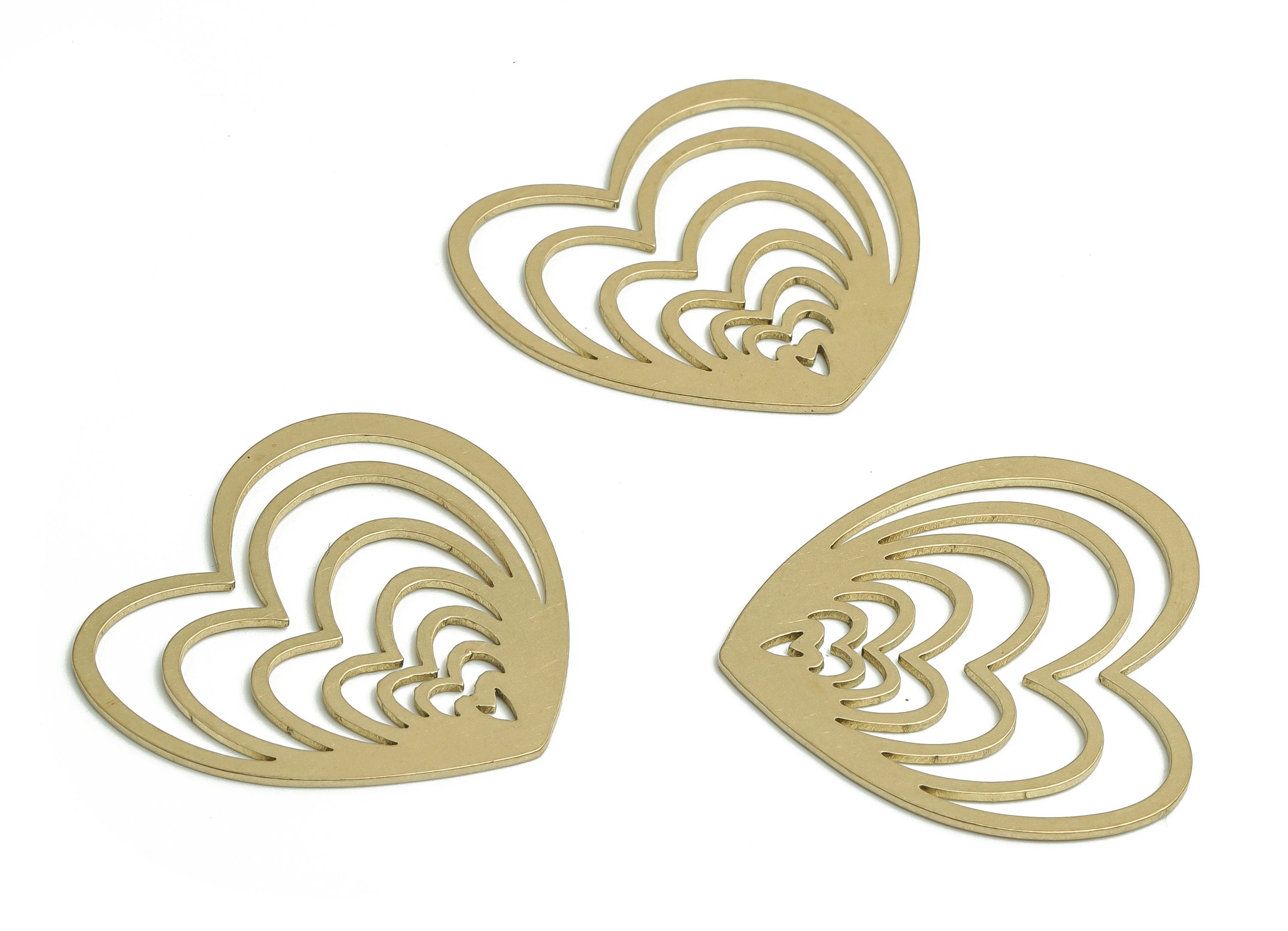Brass Heart Earring Charms - Raw Brass Hollow Heart Pendant - Jewelry Making Supplies - 29.87x27.62x0.65mm - PP4812 - DOMEDBAZAAR
