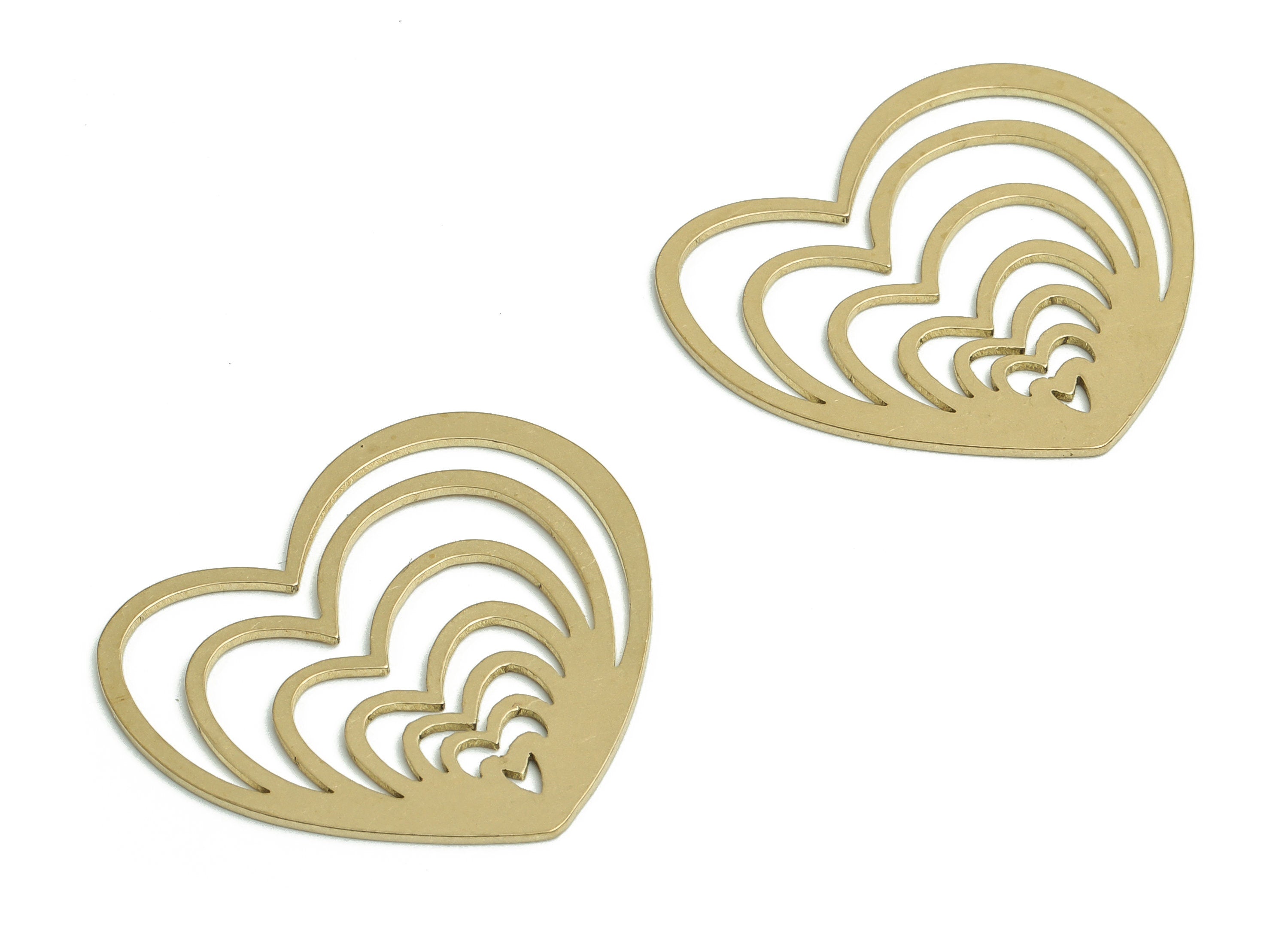 Brass Heart Earring Charms - Raw Brass Hollow Heart Pendant - Jewelry Making Supplies - 29.87x27.62x0.65mm - PP4812 - DOMEDBAZAAR
