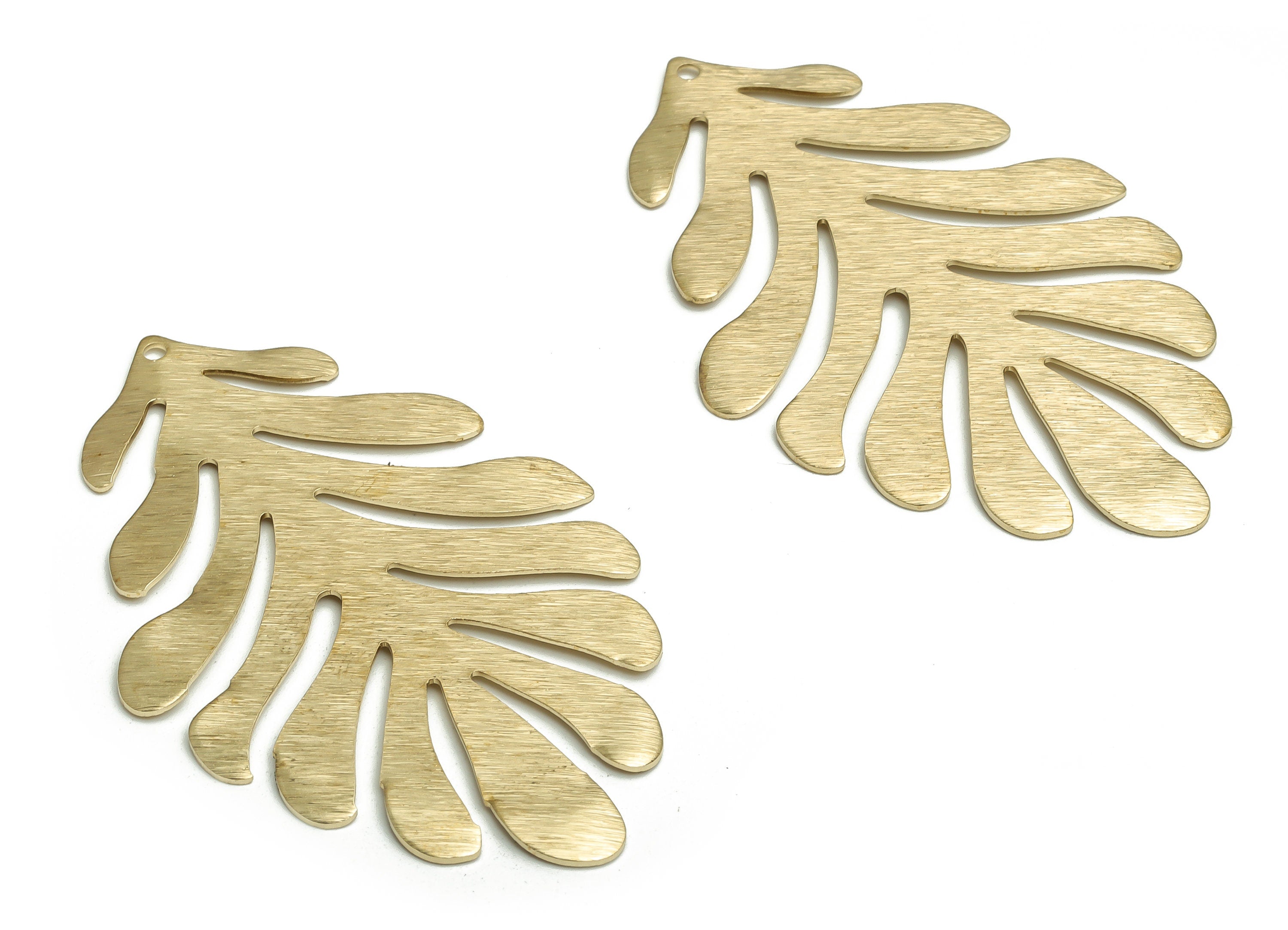 Brass Textured Leaf Earring Charms - Raw Brass Leaf Pendant - DIY Jewelry Making Supplies - 58.31x37.36x0.93mm - PP4713 - DOMEDBAZAAR