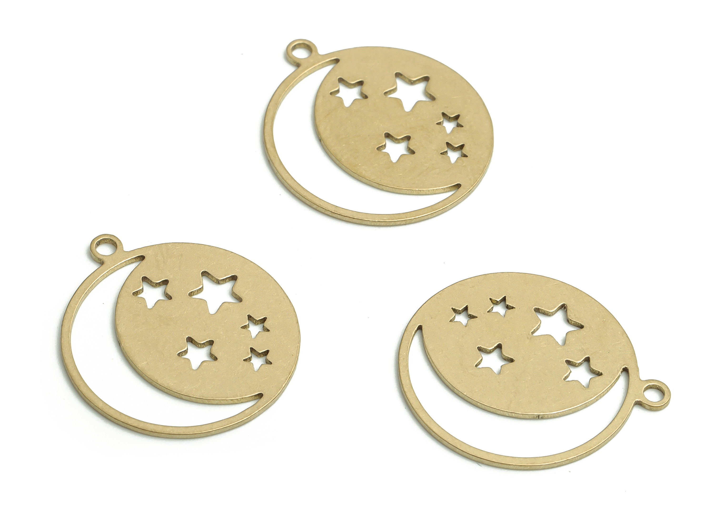 Brass Round Crescent Earring Charms - Raw Brass Star Circle Pendant - DIY Jewelry Making Supplies - 19.81x17.38x0.65mm - PP4769 - DOMEDBAZAAR