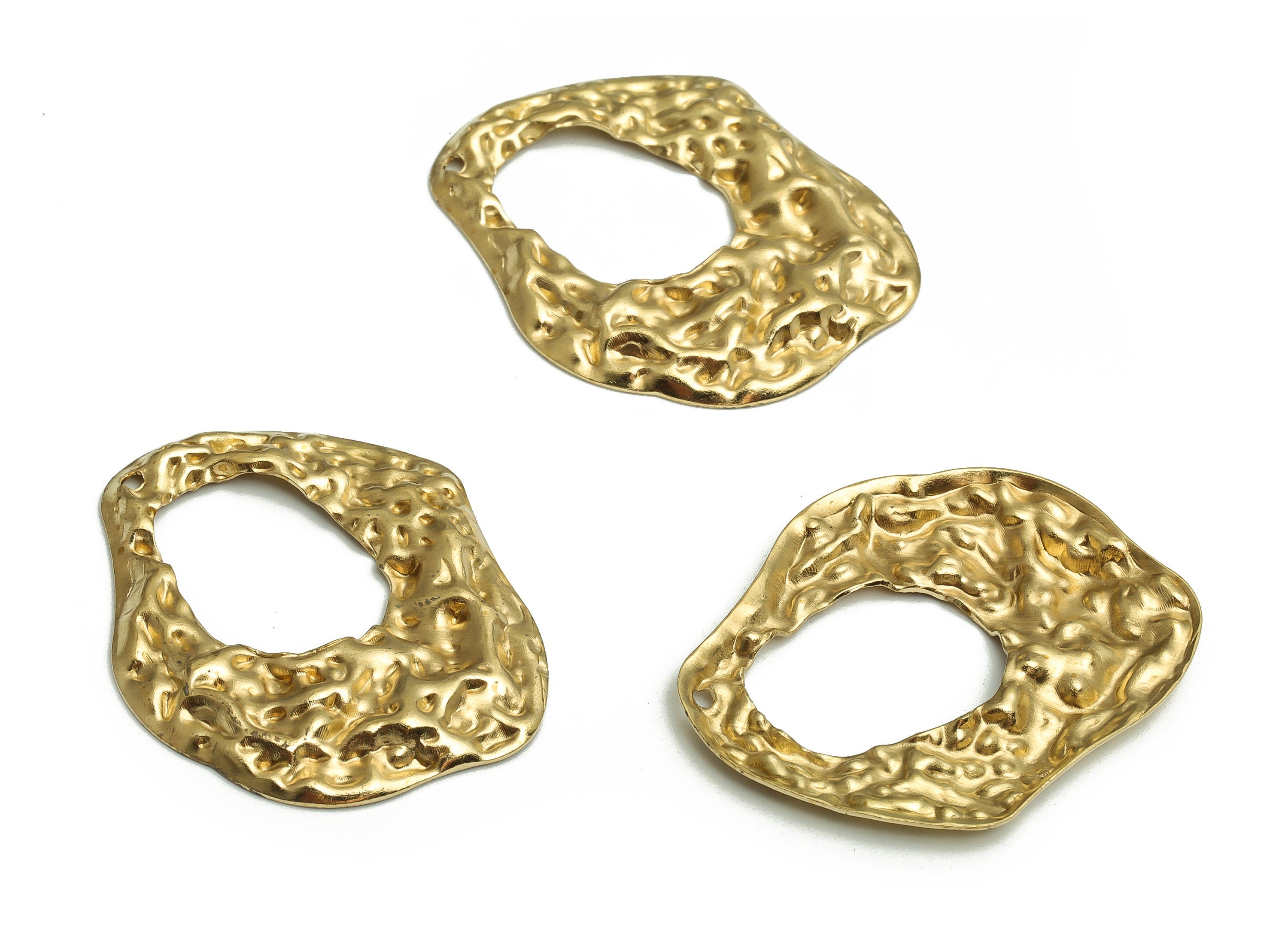 Brass Hammered Geometry Earring Charms - Raw Brass Geometry Pendant - DIY Jewelry Making Supplies - 35.37x28.5x2.8mm - PP4718 - DOMEDBAZAAR