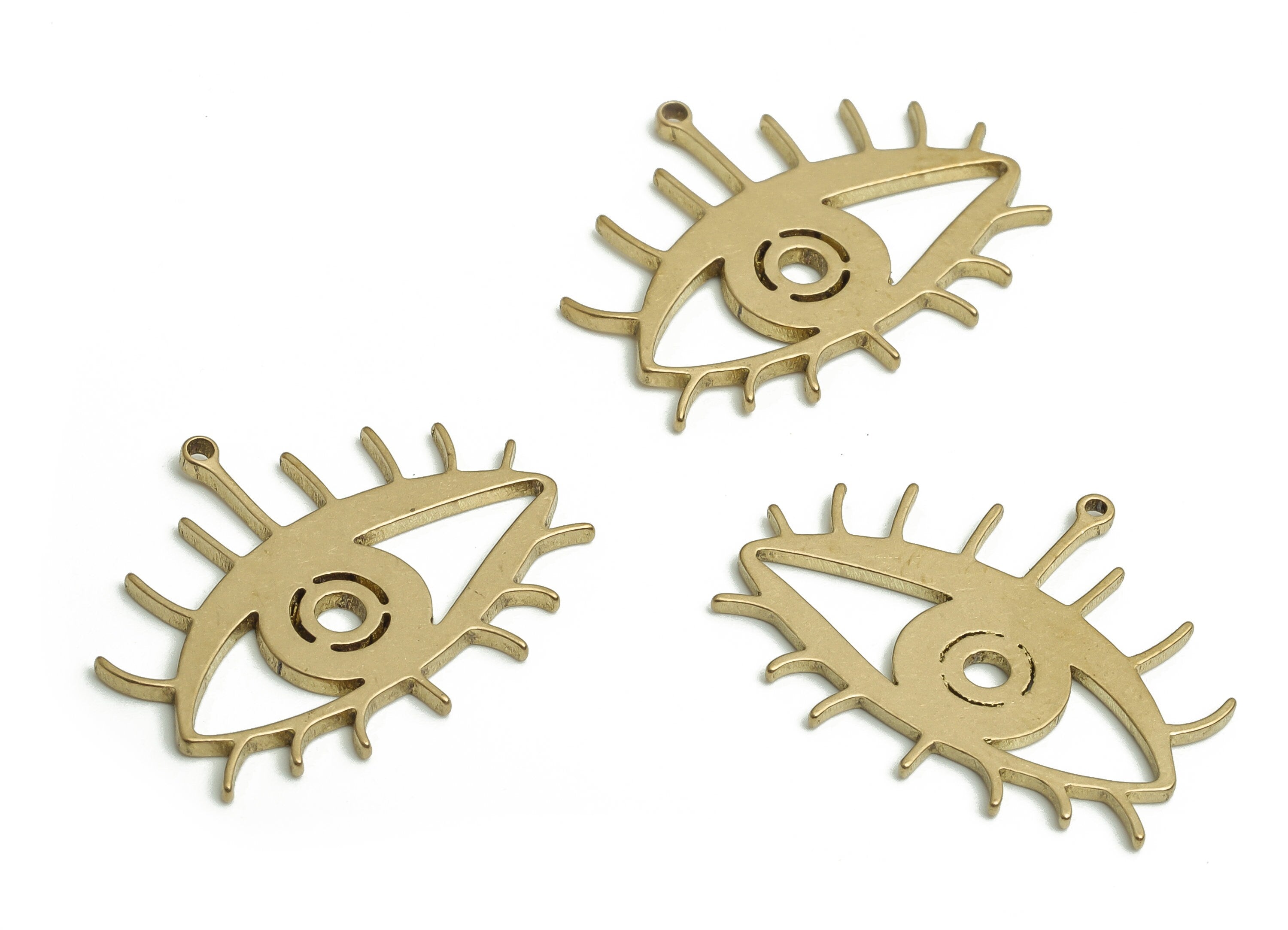 Brass Eye Earring Charms - Raw Brass Eyelashes Pendant - DIY Jewelry Making Supplies - 21.92x17.75x0.96mm - PP4175 - DOMEDBAZAAR