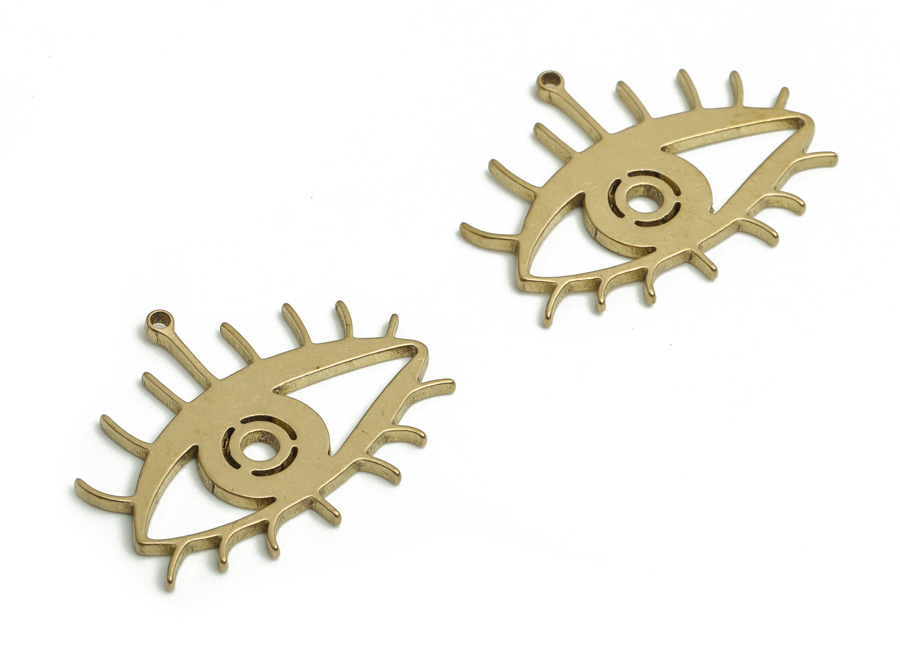 Brass Eye Earring Charms - Raw Brass Eyelashes Pendant - DIY Jewelry Making Supplies - 21.92x17.75x0.96mm - PP4175 - DOMEDBAZAAR