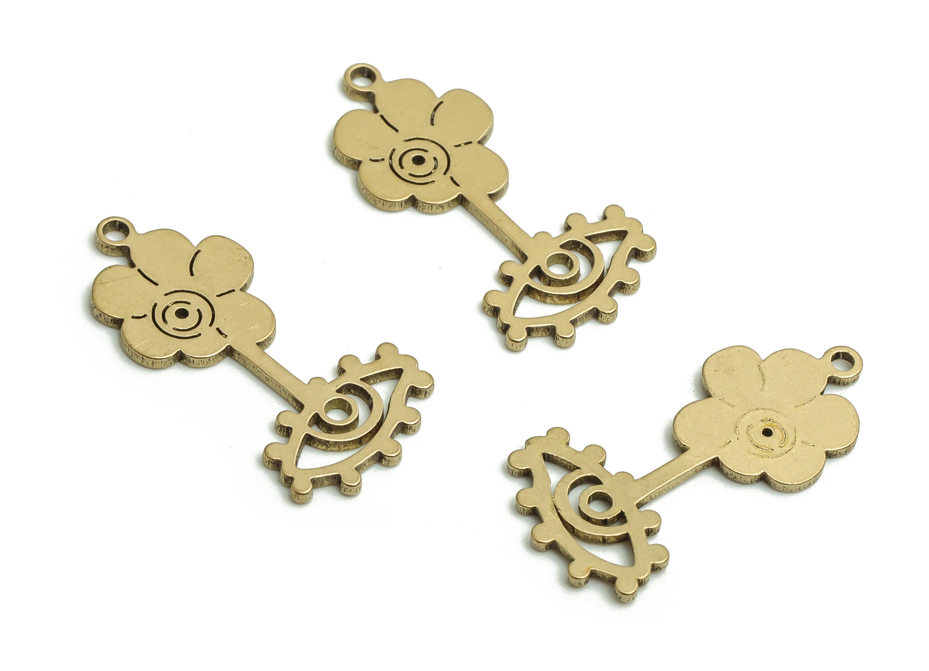 Brass Flower Earring Charms - Raw Brass Eye Pendant - DIY Jewelry Making Supplies - 20.54x10.52x0.77mm - PP4181 - DOMEDBAZAAR