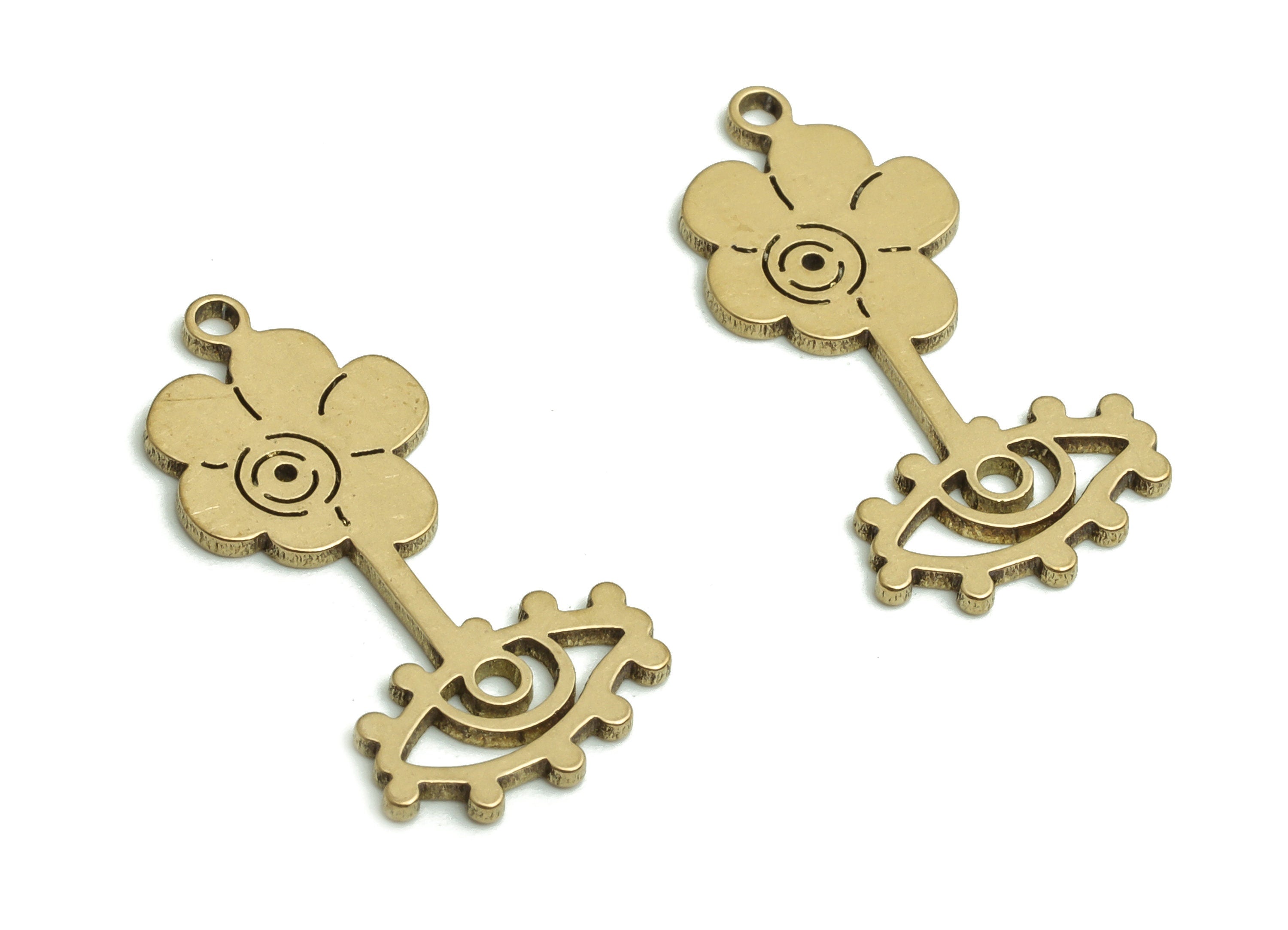 Brass Flower Earring Charms - Raw Brass Eye Pendant - DIY Jewelry Making Supplies - 20.54x10.52x0.77mm - PP4181 - DOMEDBAZAAR
