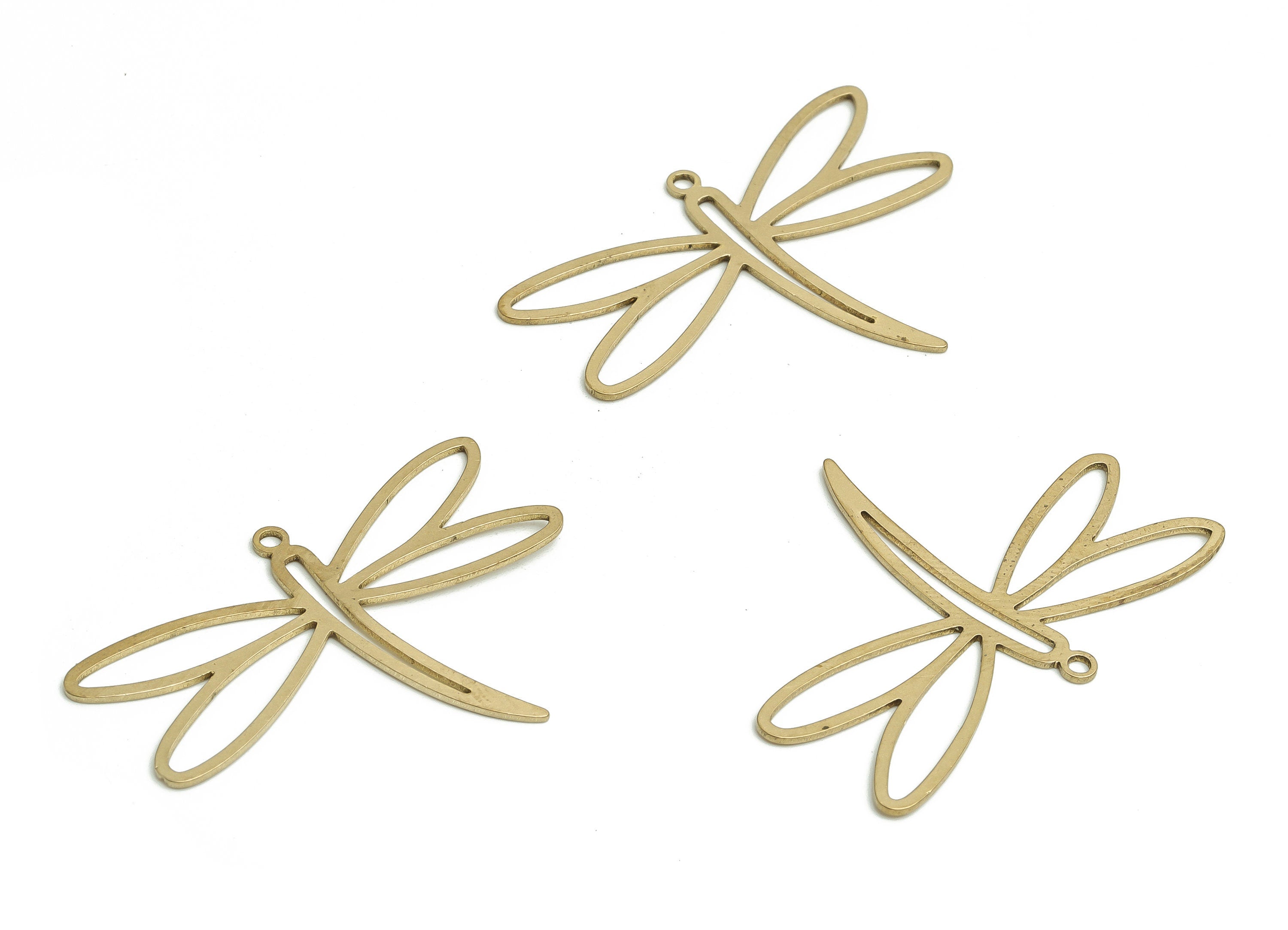 Brass Dragonfly Earring Charms - Raw Brass Hollow Dragonfly Pendant - DIY Jewelry Making Supplies - 38.66x27.41x0.74mm - PP4619 - DOMEDBAZAAR