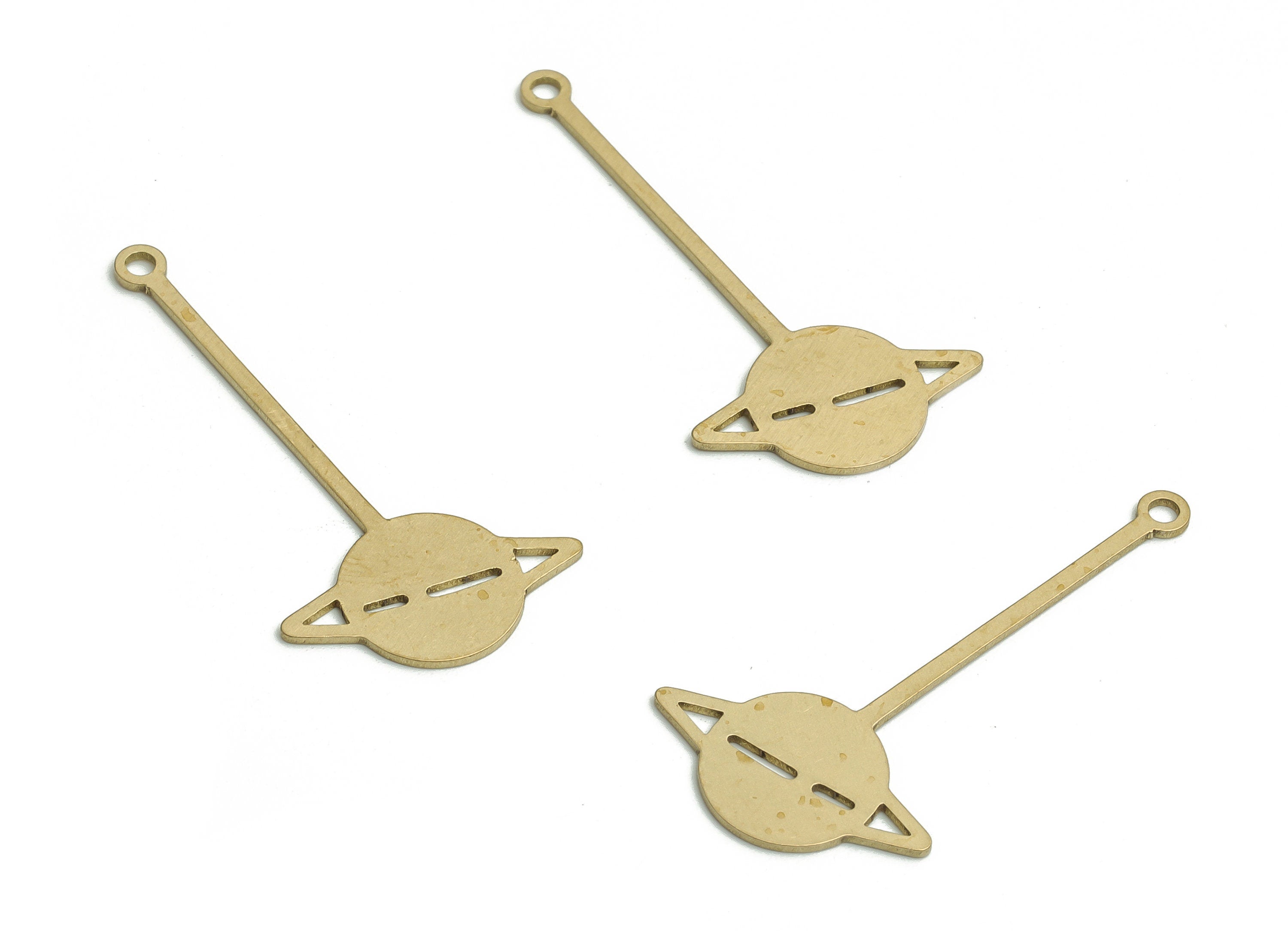 Brass Saturn Earring Charms - Raw Brass Universe Pendant - DIY Jewelry Making Supplies - 29.94x15.37x0.62mm - PP4753 - DOMEDBAZAAR