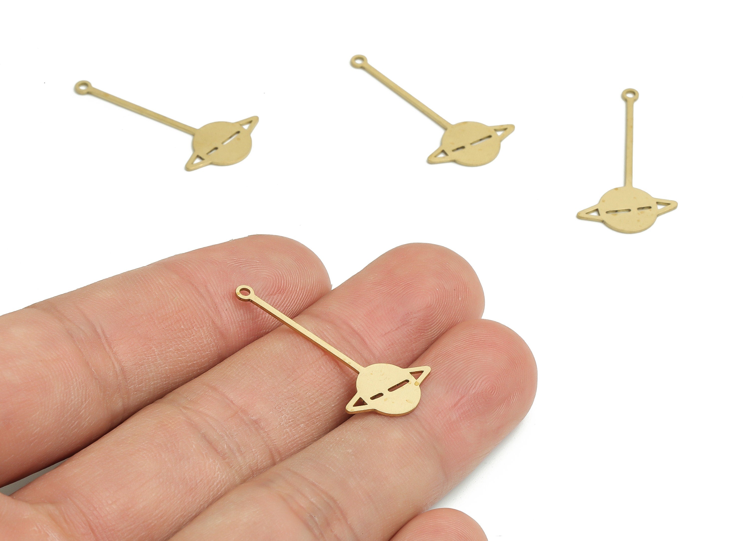 Brass Saturn Earring Charms - Raw Brass Universe Pendant - DIY Jewelry Making Supplies - 29.94x15.37x0.62mm - PP4753 - DOMEDBAZAAR
