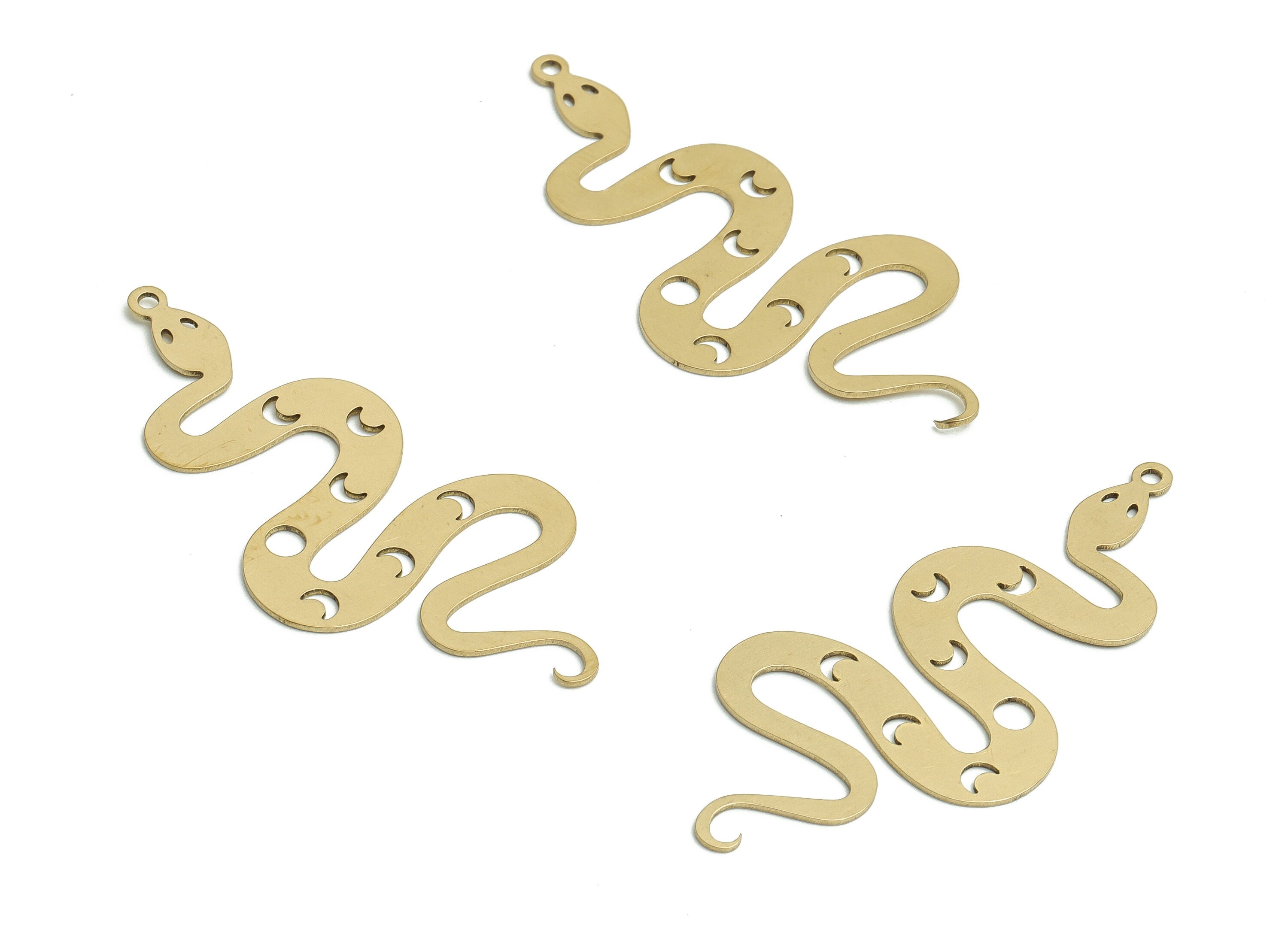 Brass Snake Earring Charms - Raw Brass Snake Moon Pendant - DIY Jewelry Making Supplies - 48.27x23.99x0.66mm - PP4760 - DOMEDBAZAAR