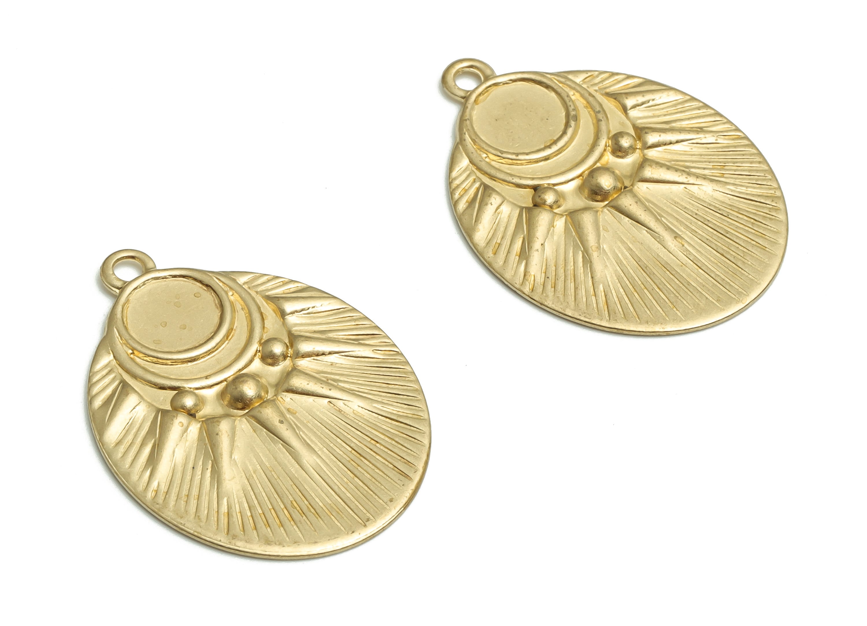 Brass Oval Sun Earring Charms - Raw Brass Moon Sun Pendant - DIY Jewelry Making Supplies - 27.48x20.01x1.66mm - PP4722 - DOMEDBAZAAR