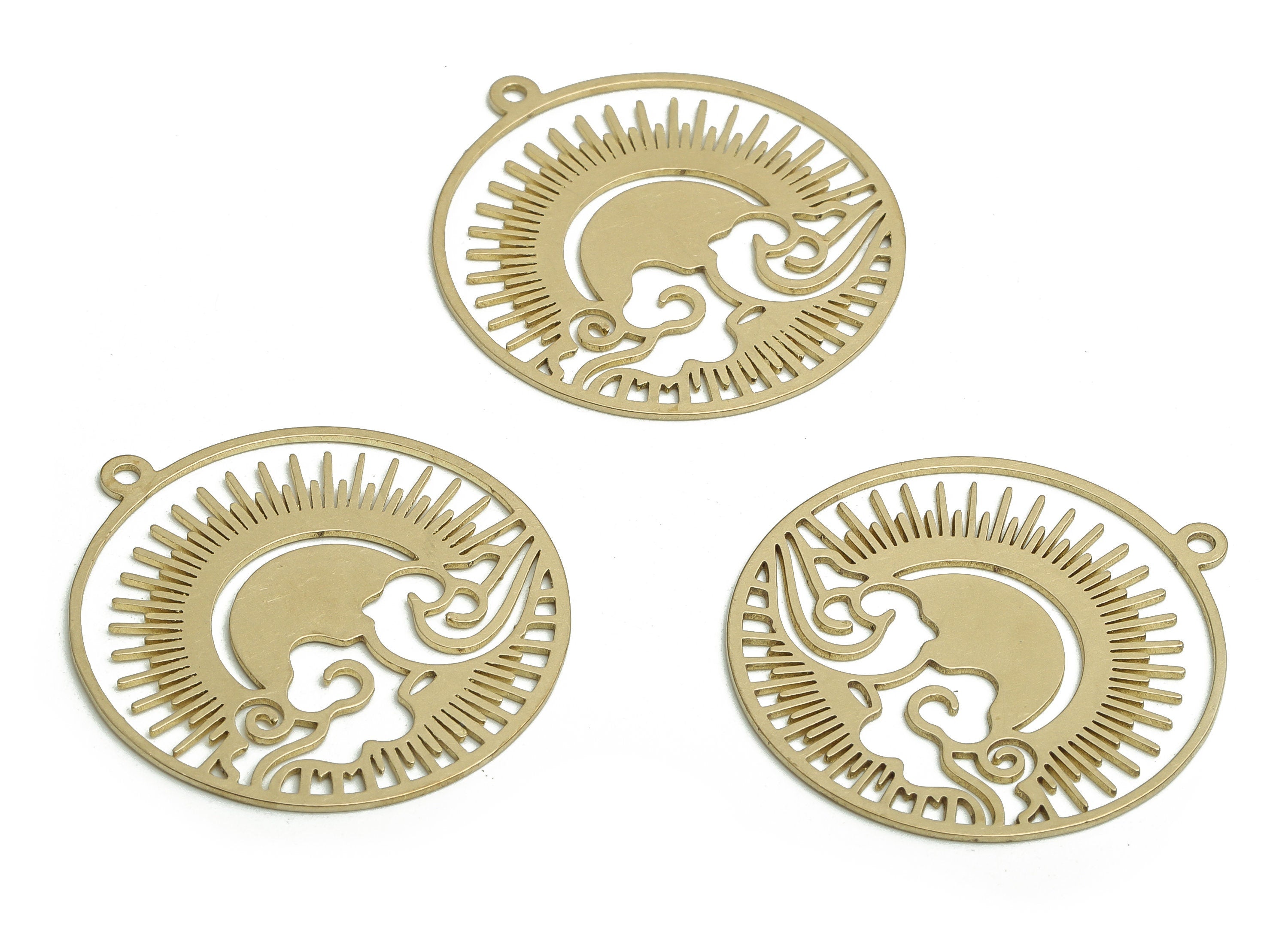 Brass Round Earring Charms - Raw Brass Sun Cloud Pendant - DIY Jewelry Making Supplies - 30.52x27.81x0.6mm - PP4739 - DOMEDBAZAAR