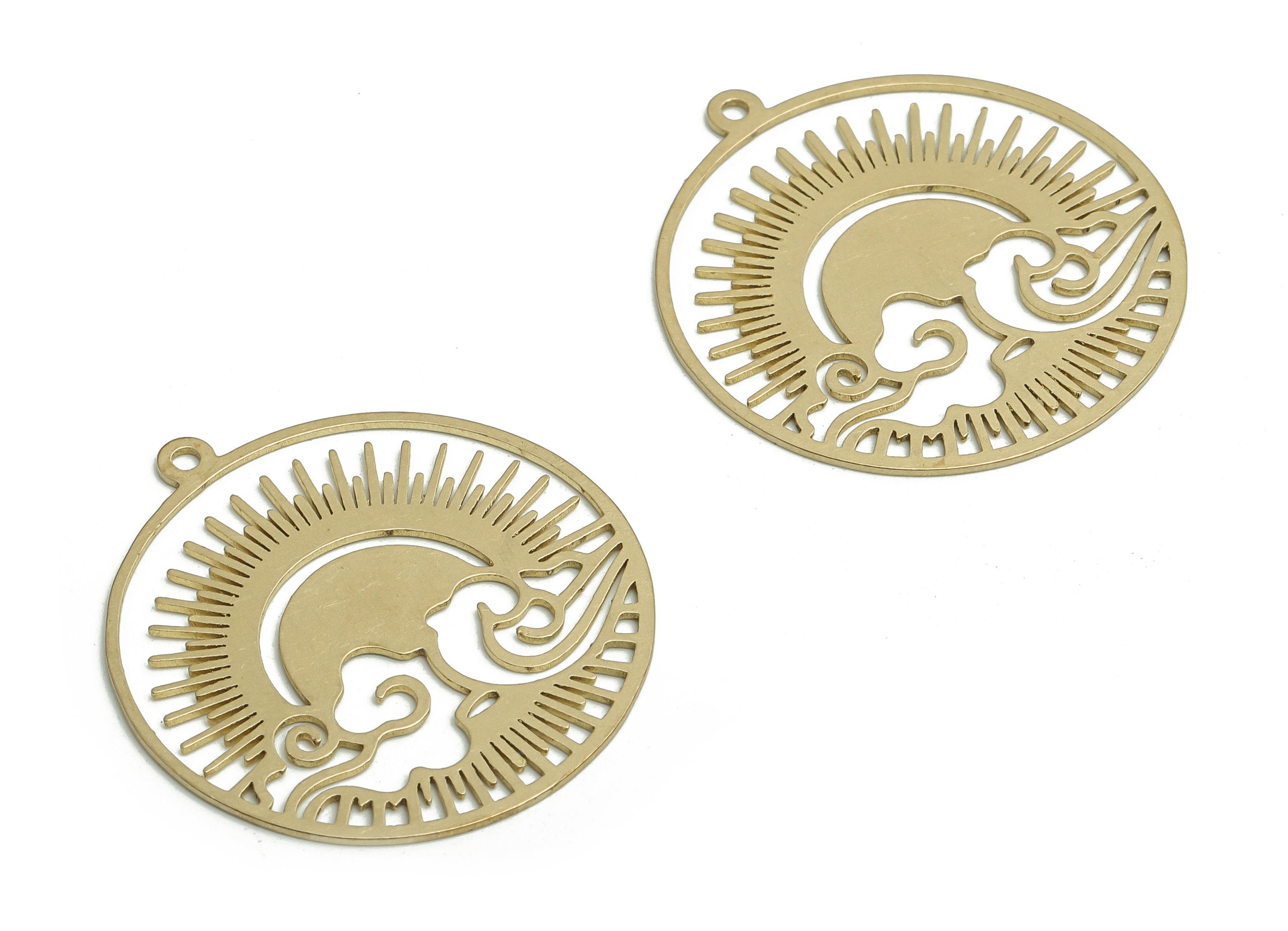 Brass Round Earring Charms - Raw Brass Sun Cloud Pendant - DIY Jewelry Making Supplies - 30.52x27.81x0.6mm - PP4739 - DOMEDBAZAAR