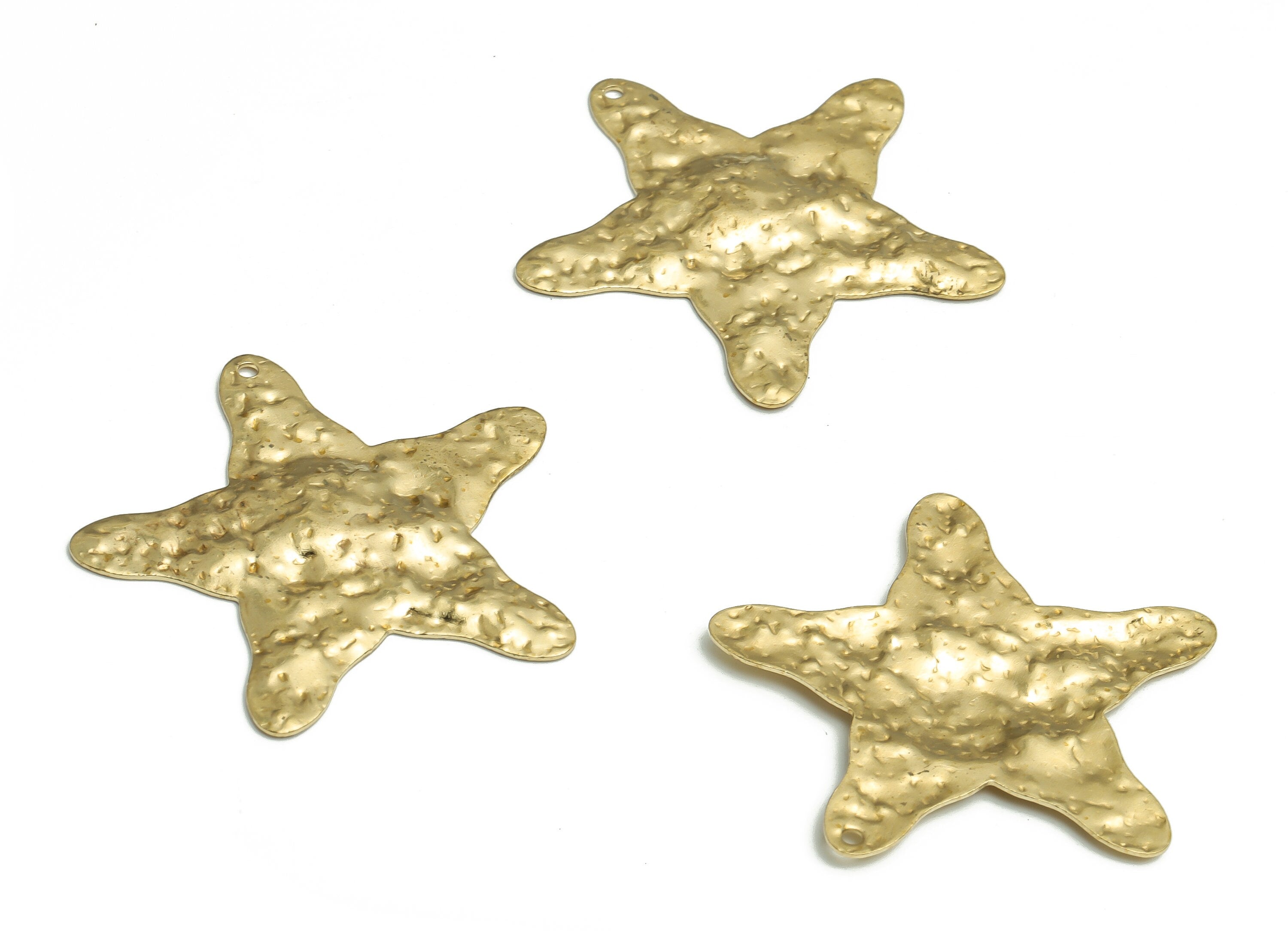 Brass Hammered Star Earring Charms - Raw Brass Star Pendant - DIY Jewelry Making Supplies - 35.96x35.93x1.85mm - PP4714 - DOMEDBAZAAR