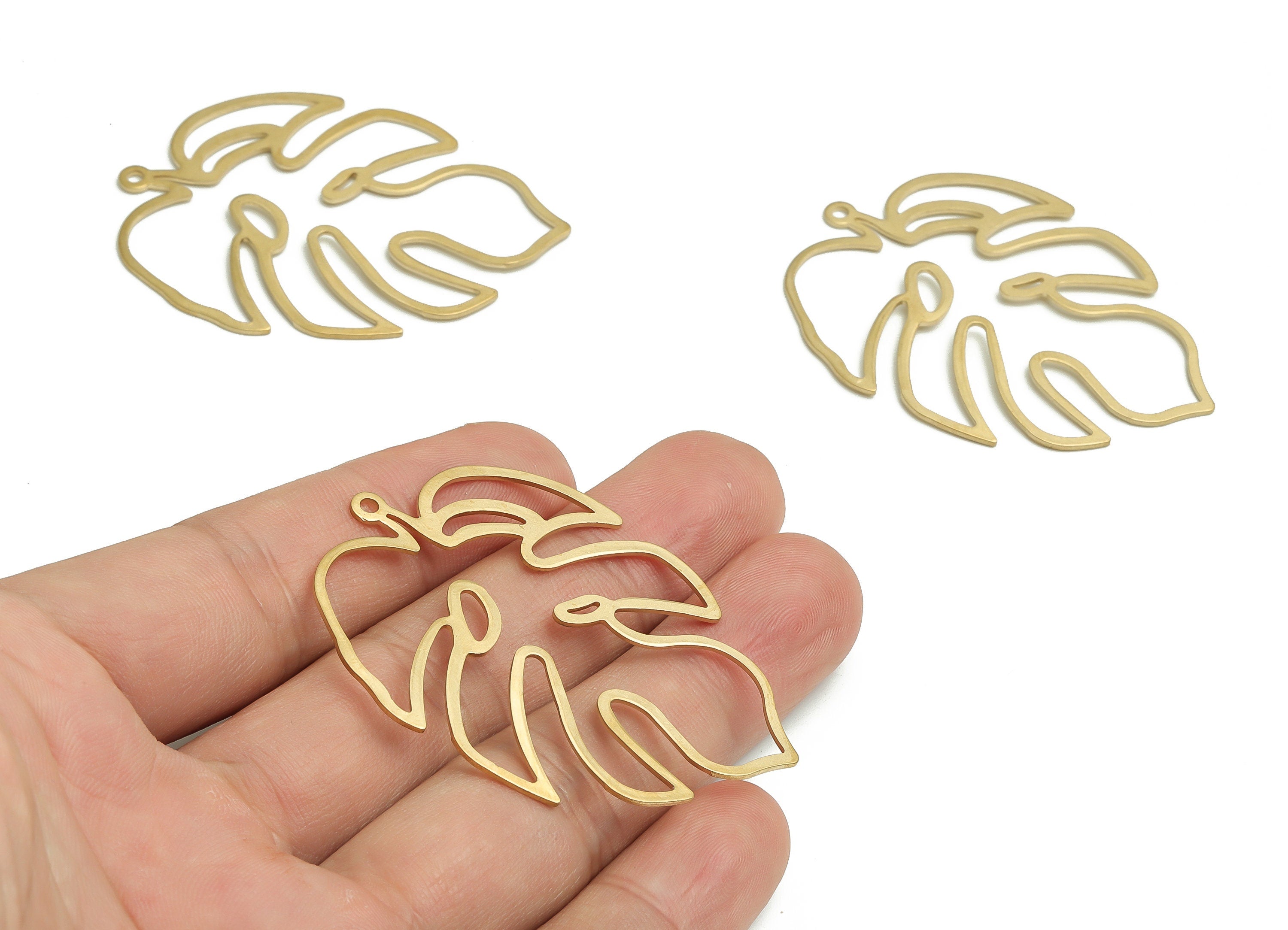 Brass Hollow Monstera Earring Charms - Raw Brass Leaf Pendant - DIY Jewelry Making Supplies - 54.29x40.78x0.79mm - PP4720 - DOMEDBAZAAR