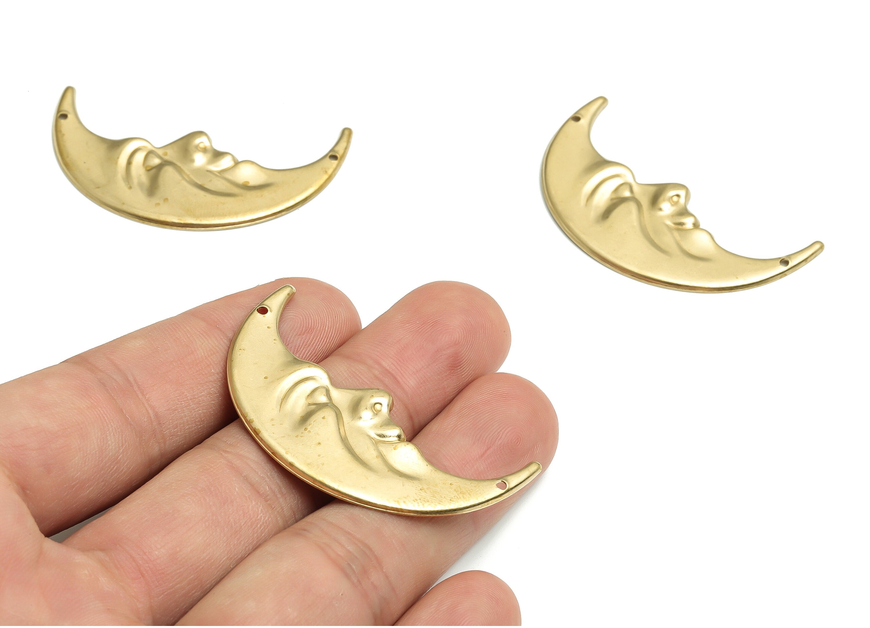 Brass Crescent Earring Connectors - Raw Brass Face Charms and Pendant - Jewelry Making Supplies - 46.09x24.4x1.63mm - PP4814 - DOMEDBAZAAR