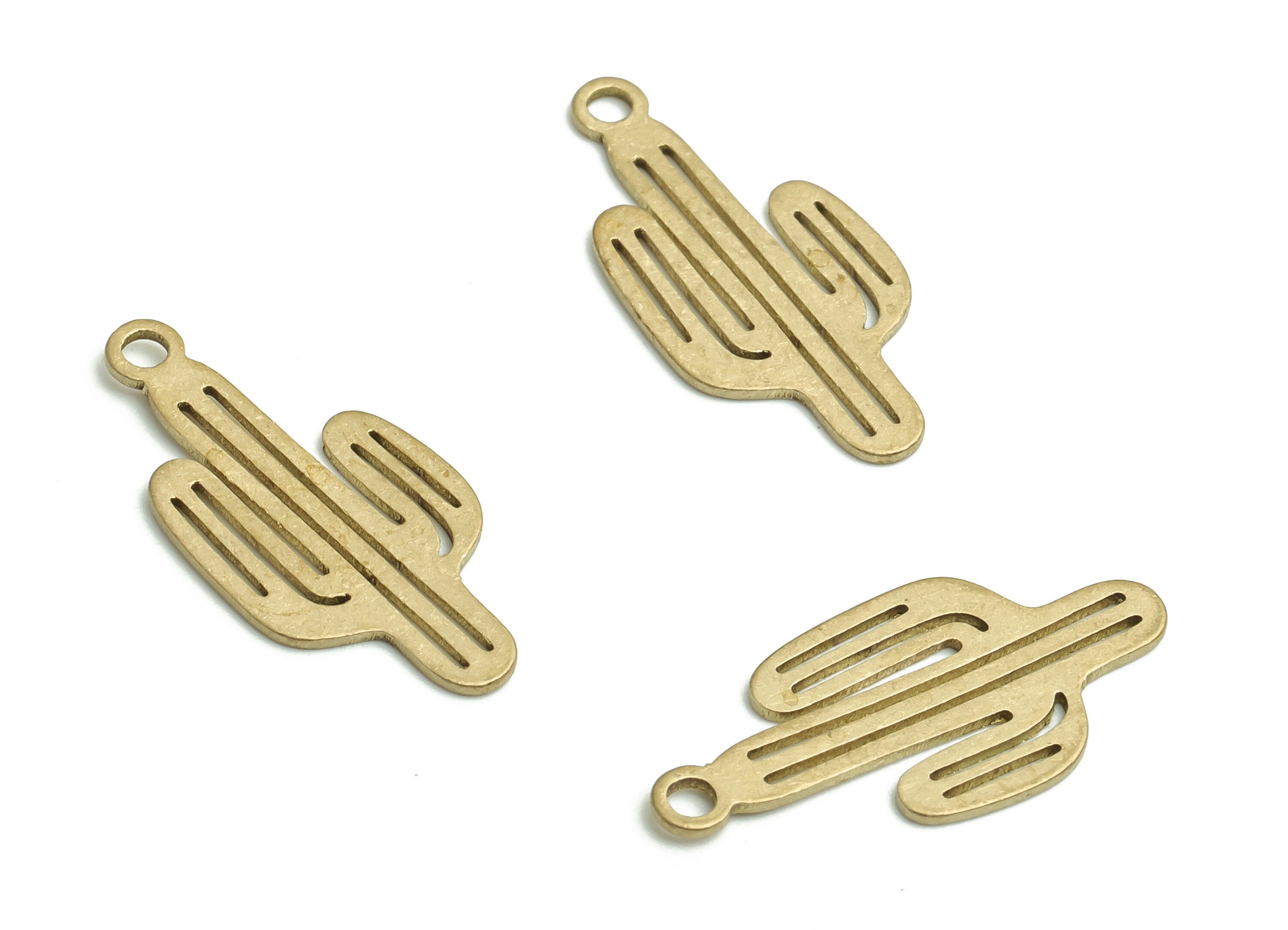 Brass Cactus Earring Charms - Raw Brass Cactus Pendant - DIY Jewelry Making Supplies - 18.91x8.84x0.59mm - PP4772 - DOMEDBAZAAR