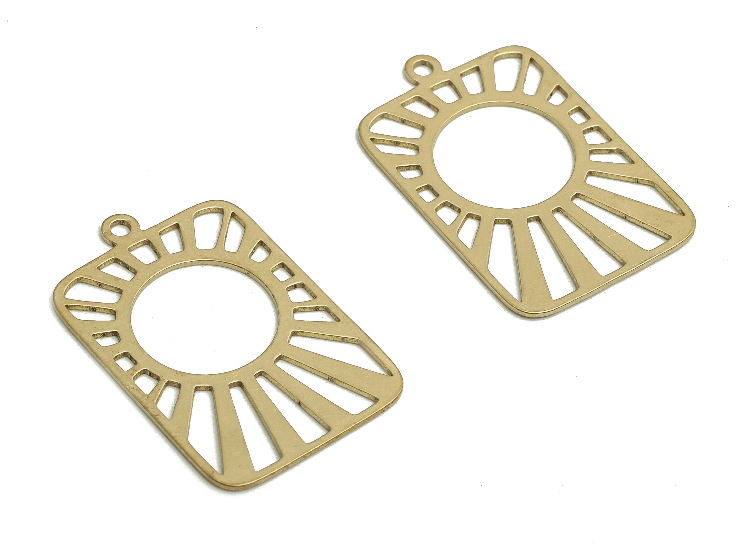 Raw Brass Square Earring Charms - Raw Brass Sunshine Pendant - DIY Jewelry Making Supplies - 27.37x17.5x0.59mm - PP4738 - DOMEDBAZAAR