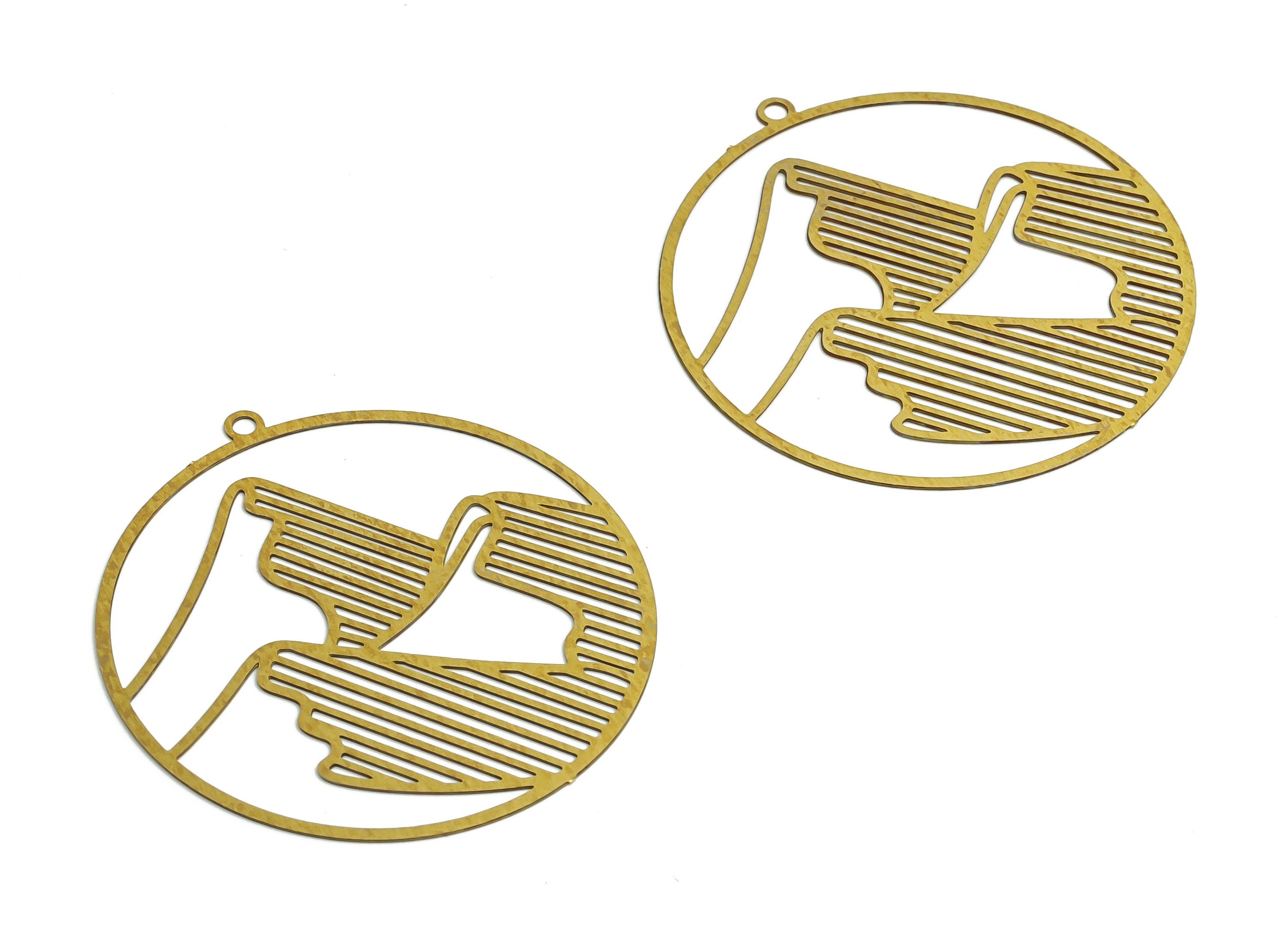 Brass Round Landscape Earring Charms - Raw Brass Hills Mountains Pendant - Jewelry Making Supplies - 36.8x34.82x0.29mm - JJB6766 - DOMEDBAZAAR