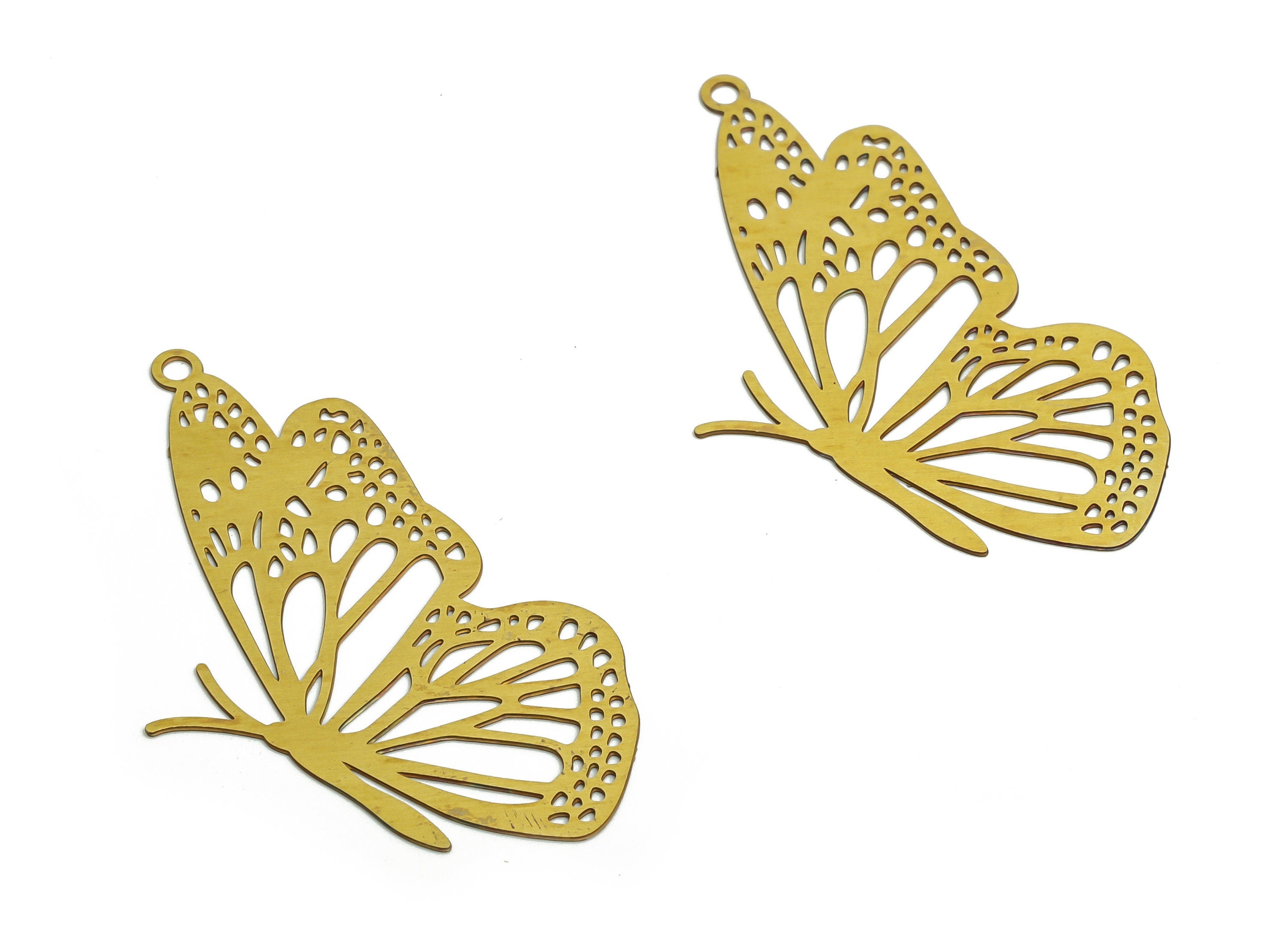 Raw Brass Butterfly Charm - Raw Brass Butterfly Pendant – Brass Butterfly Findings - DIY Earring Charm - 37.42x21.58x0.29mm - JJB6765 - DOMEDBAZAAR