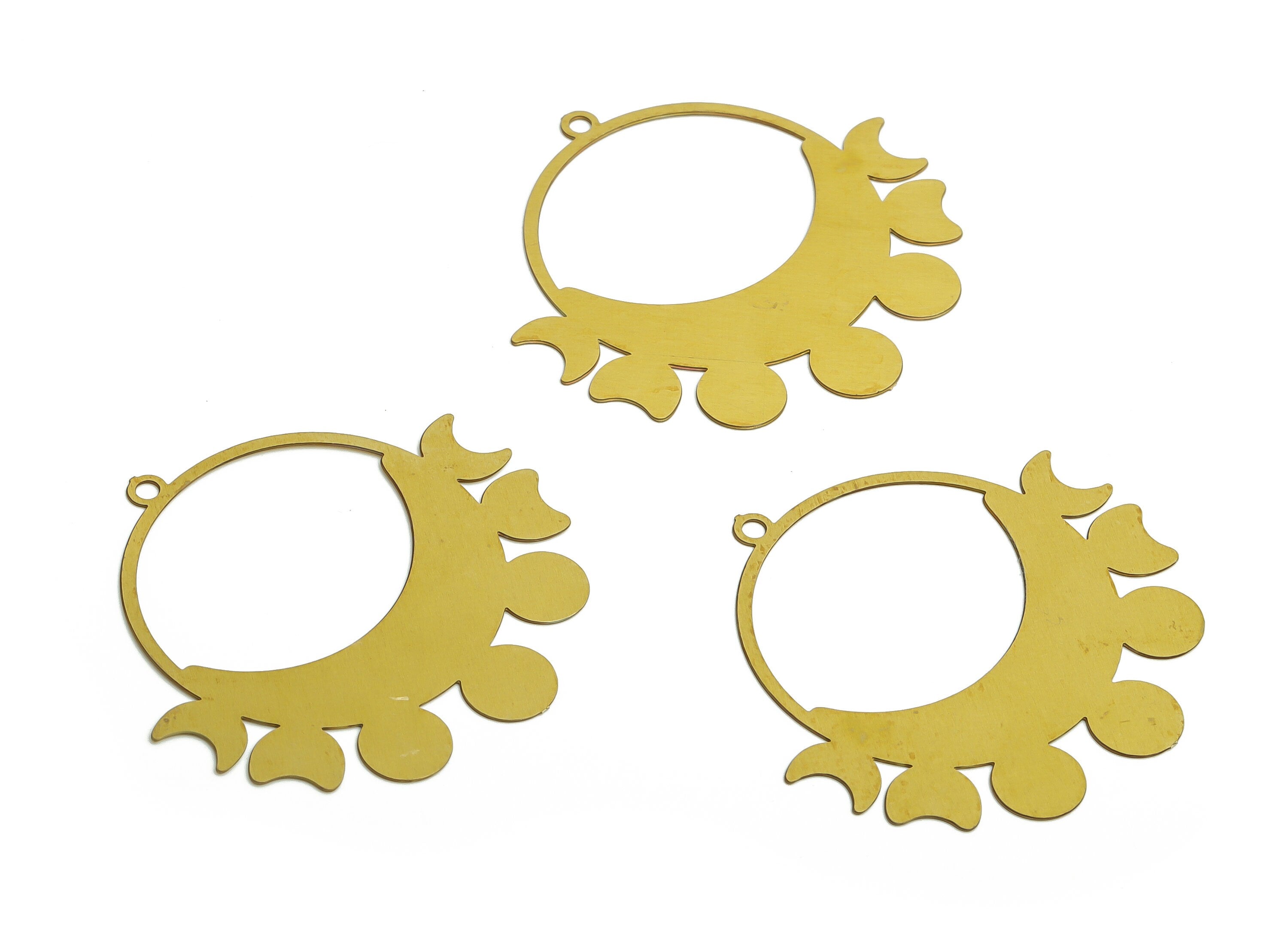 Brass Round Heart Earring Charms - Raw Brass Moon Circle Pendant - Jewelry Making Supplies - 32.86x32.29x0.29mm - JJB6768 - DOMEDBAZAAR