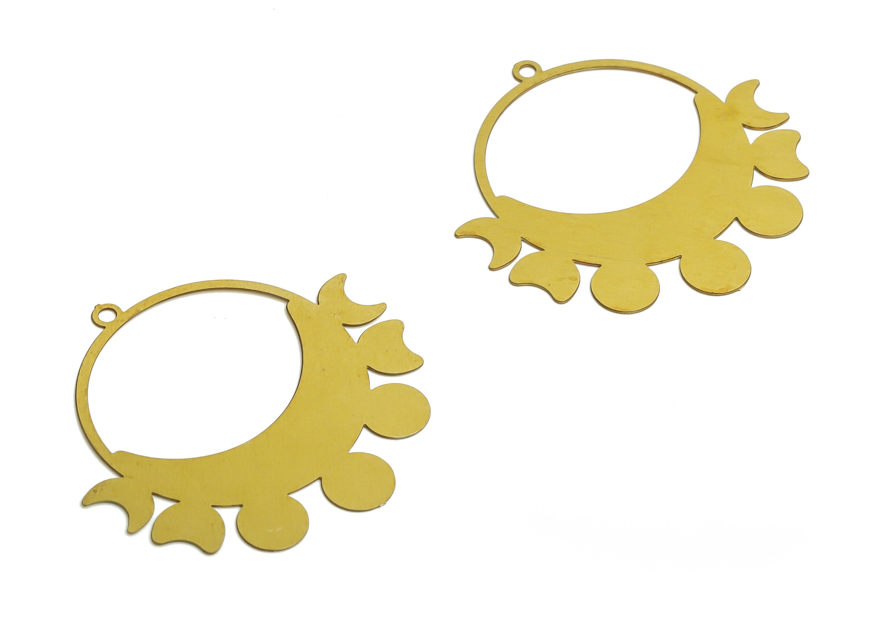 Brass Round Heart Earring Charms - Raw Brass Moon Circle Pendant - Jewelry Making Supplies - 32.86x32.29x0.29mm - JJB6768 - DOMEDBAZAAR