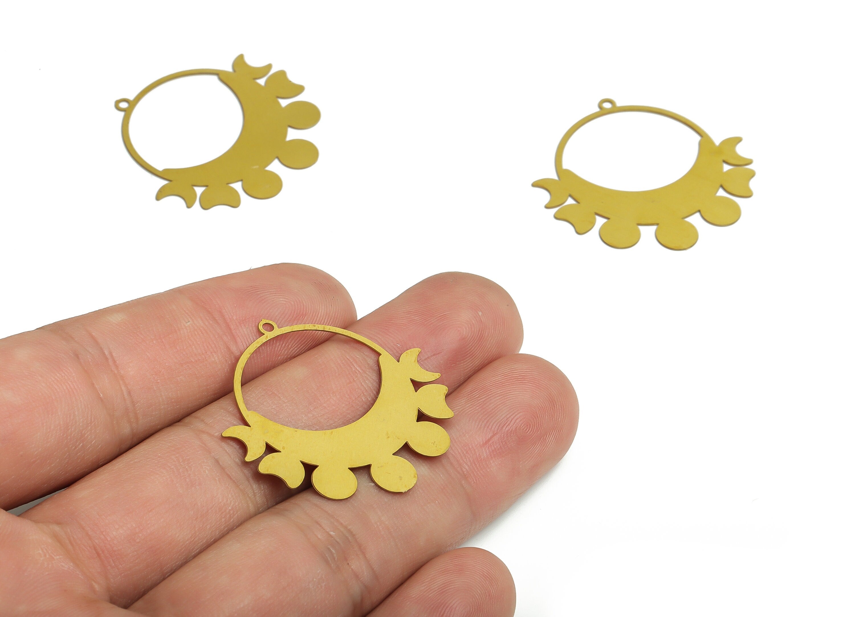 Brass Round Heart Earring Charms - Raw Brass Moon Circle Pendant - Jewelry Making Supplies - 32.86x32.29x0.29mm - JJB6768 - DOMEDBAZAAR