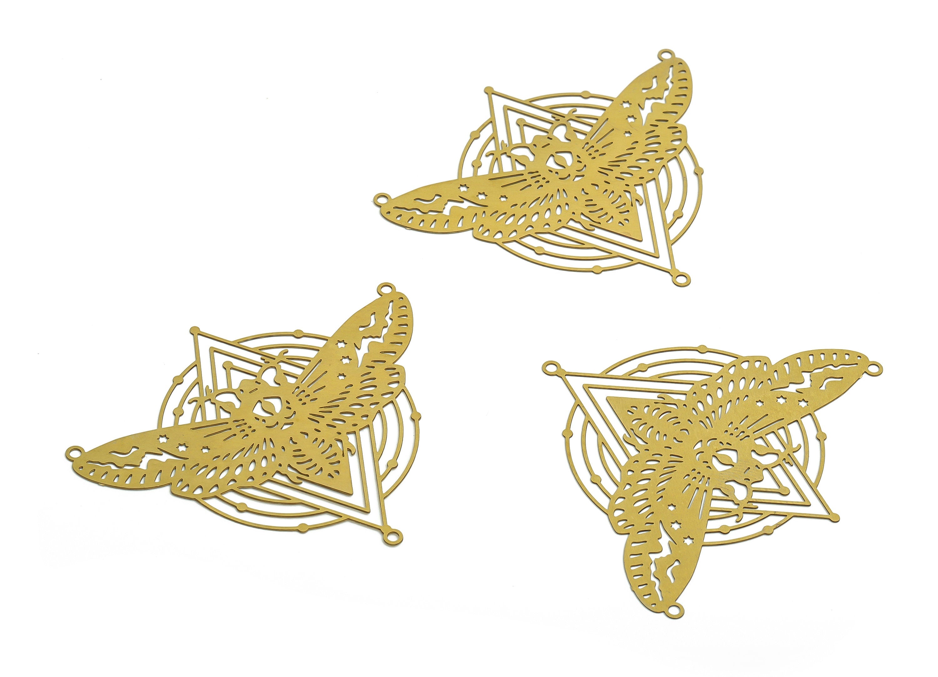 Brass Moth Round Earring Connectors - Raw Brass Rhombic Pendant Charm – Butterfly Charms - Jewelry Supplies -54.5x46.74x0.33mm- JJB6771 - DOMEDBAZAAR