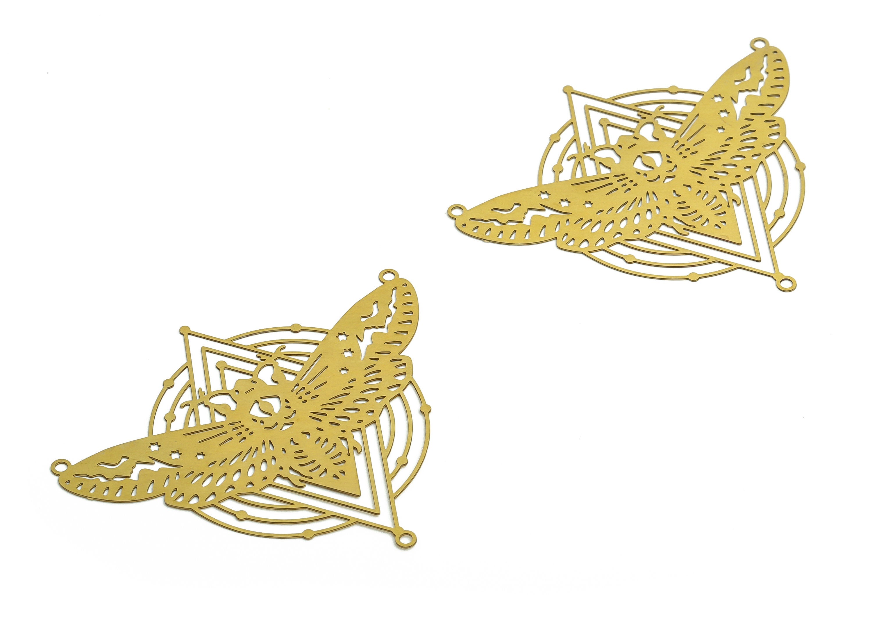 Brass Moth Round Earring Connectors - Raw Brass Rhombic Pendant Charm – Butterfly Charms - Jewelry Supplies -54.5x46.74x0.33mm- JJB6771 - DOMEDBAZAAR