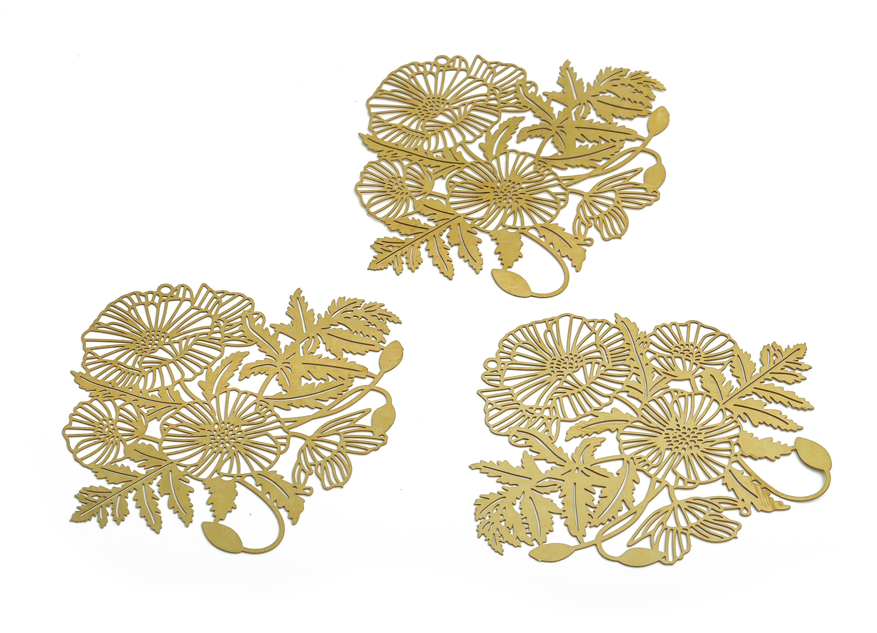 Brass Flowers Earring Charms - Raw Brass Leaves Pendant - Jewelry Making Supplies - 61.46x49.9x0.29mm - JJA4689 - DOMEDBAZAAR